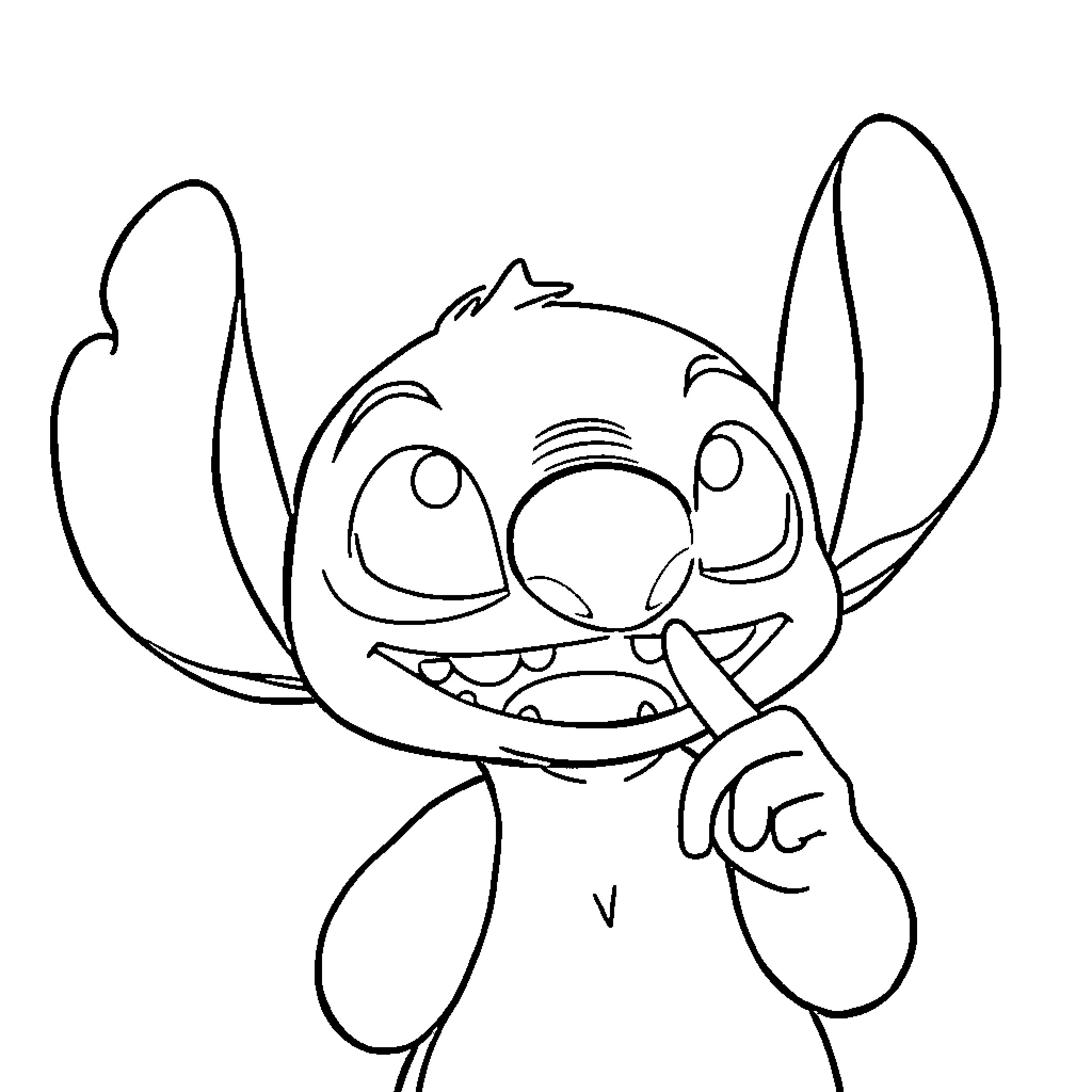 Stitch making a funny face Coloring Page (free black-and-white line drawing printable PDF for all, from beginners to advanced learners, including children, teens, adults, and seniors)