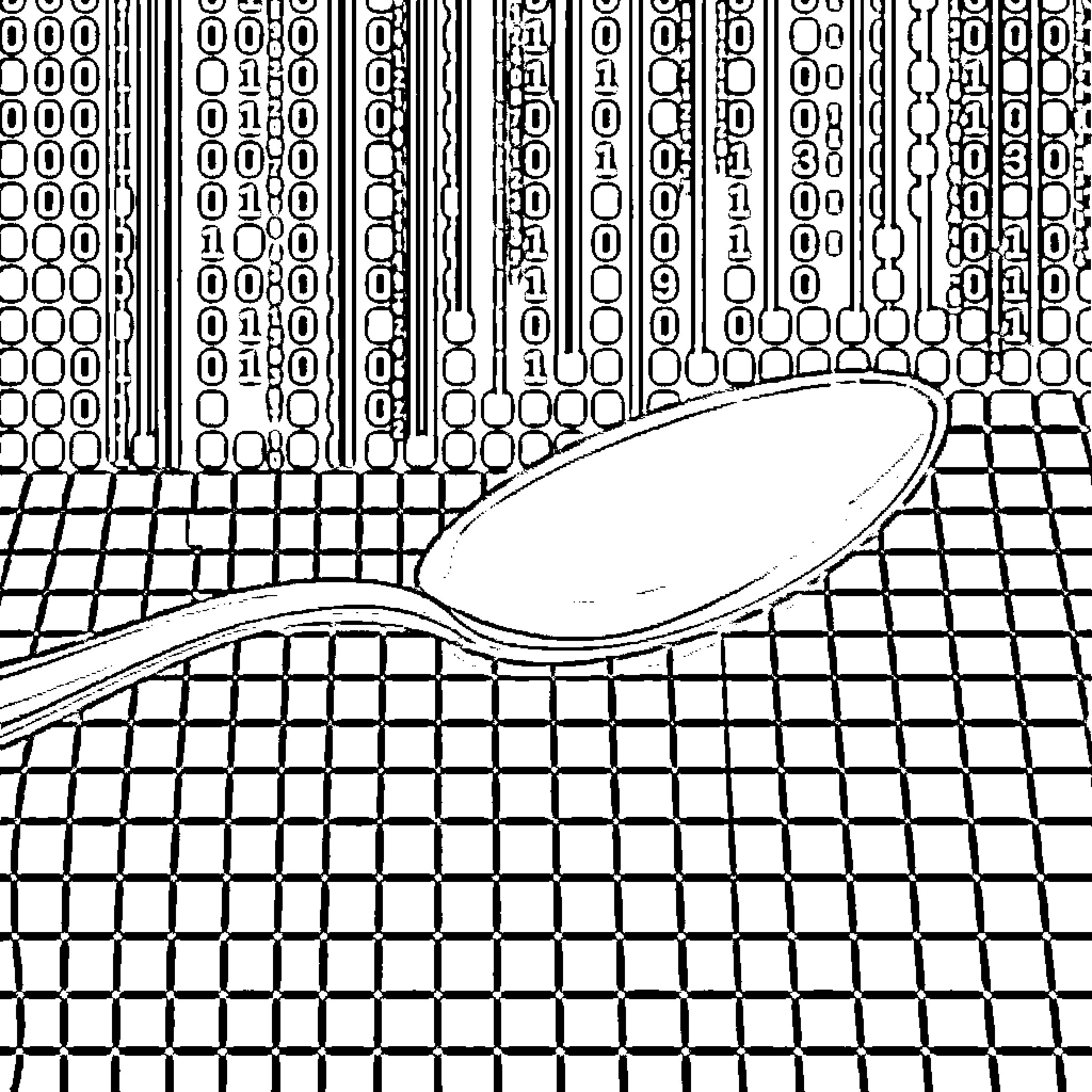 Spoon on a checkered surface with abstract patterns Coloring Page (free black-and-white line drawing printable PDF for all, from beginners to advanced learners, including children, teens, adults, and seniors)