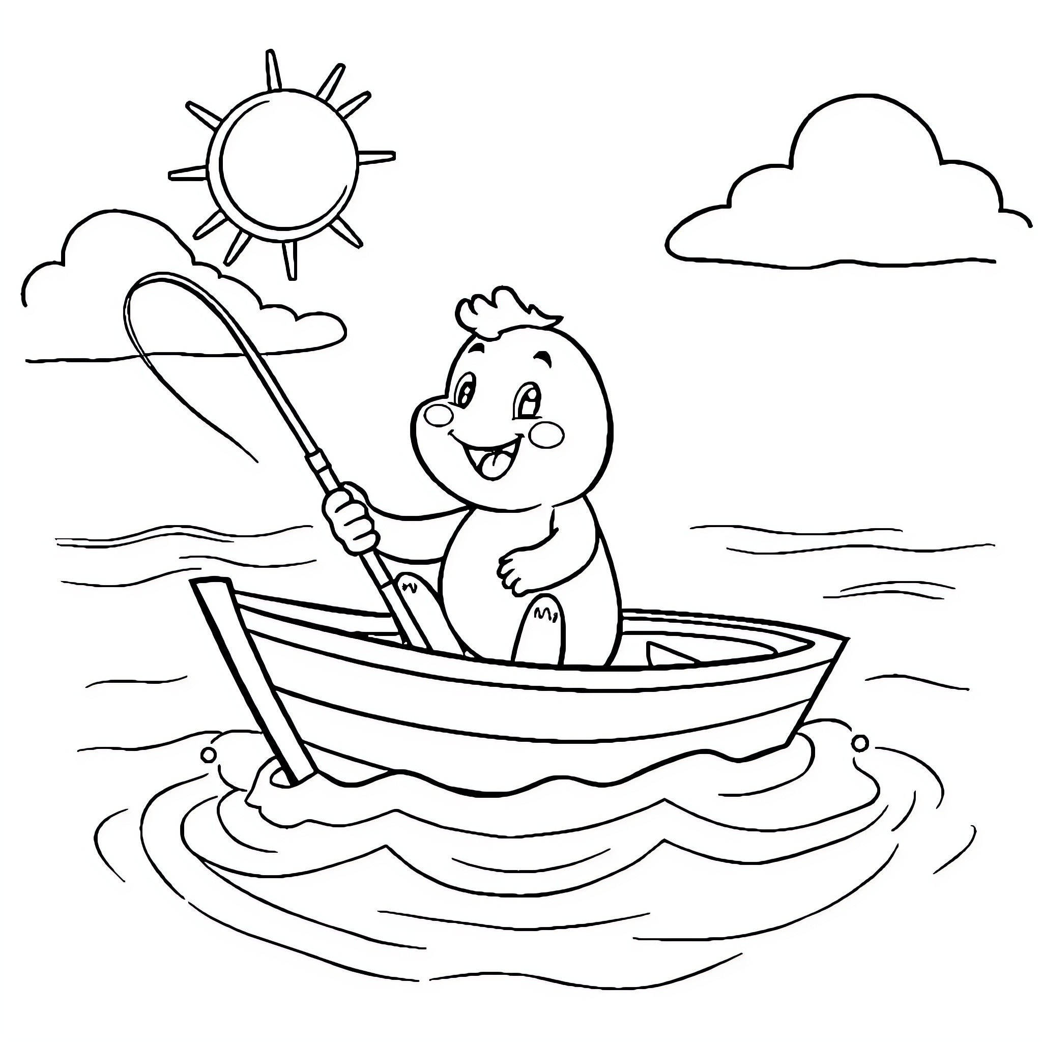 Bluey's Sunny Boat Adventure Coloring Page (free black-and-white line drawing printable PDF for all, from beginners to advanced learners, including children, teens, adults, and seniors)