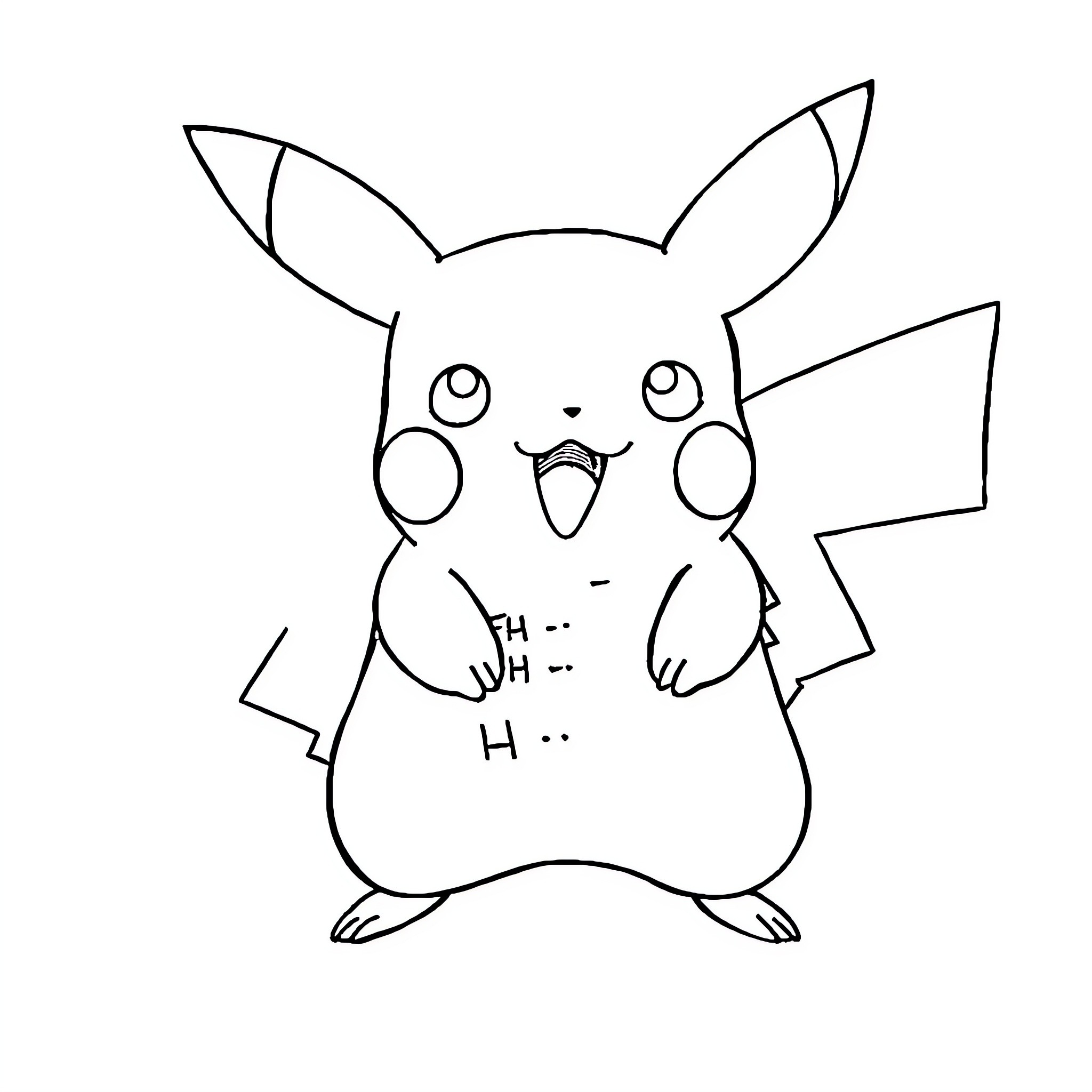 Pikachu expressing excitement Coloring Page (free black-and-white line drawing printable PDF for all, from beginners to advanced learners, including children, teens, adults, and seniors)