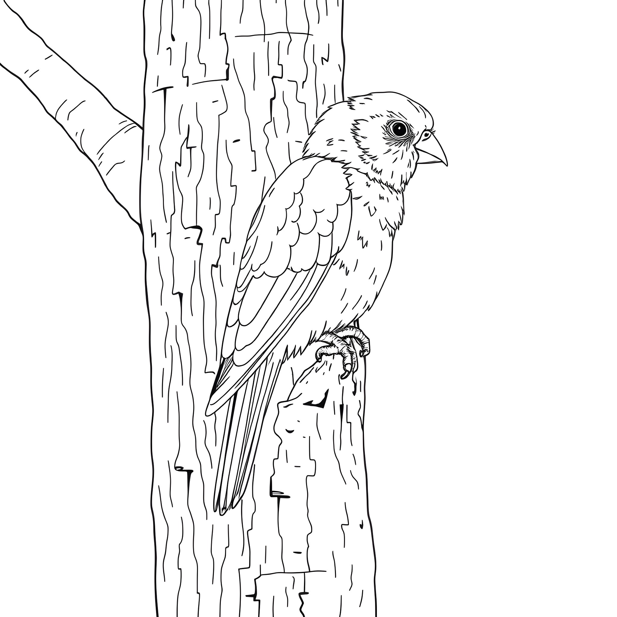 Jay perched on a tree trunk Coloring Page (free black-and-white line drawing printable PDF for all, from beginners to advanced learners, including children, teens, adults, and seniors)