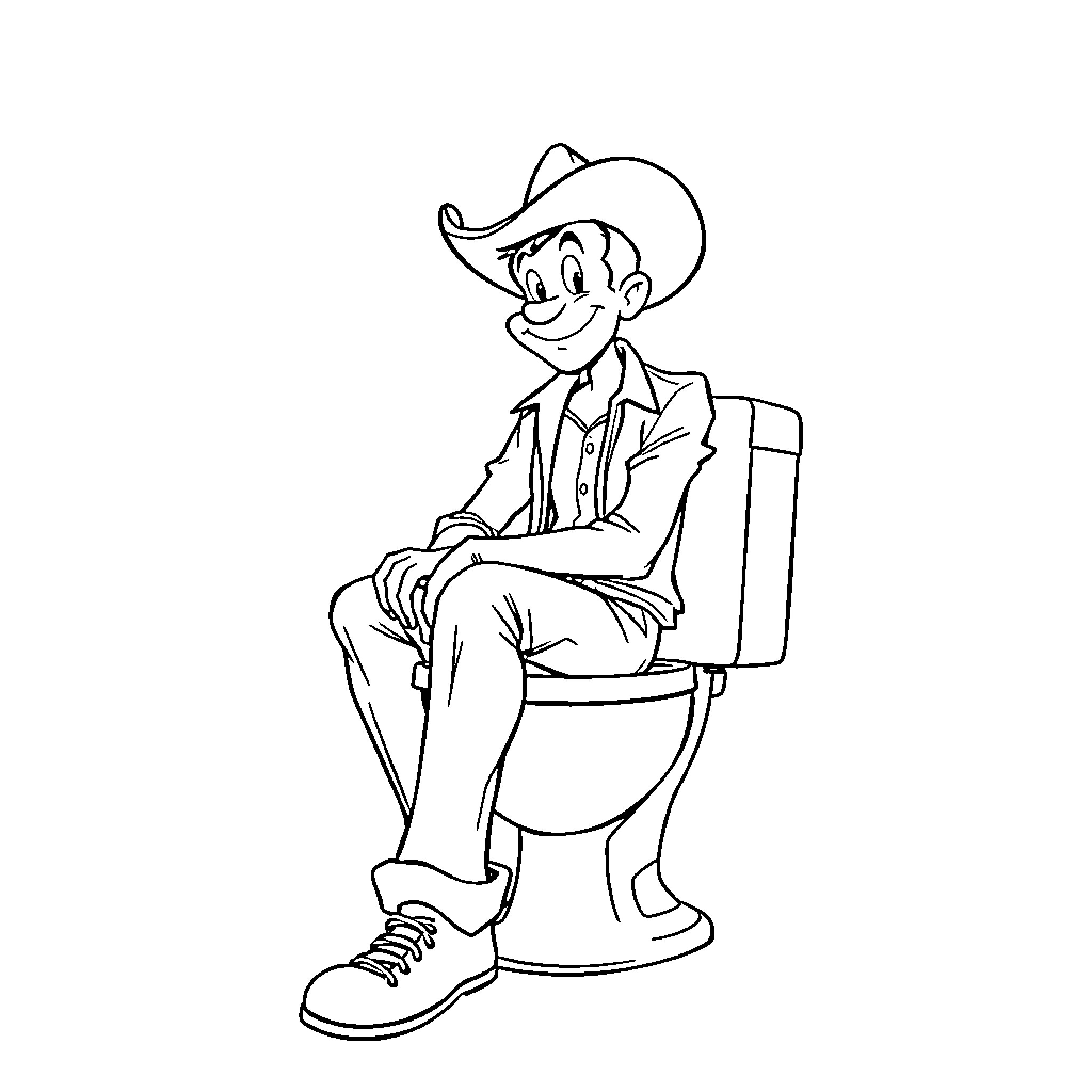 Lucky Luke sitting comfortably on a chair Coloring Page (free black-and-white line drawing printable PDF for all, from beginners to advanced learners, including children, teens, adults, and seniors)