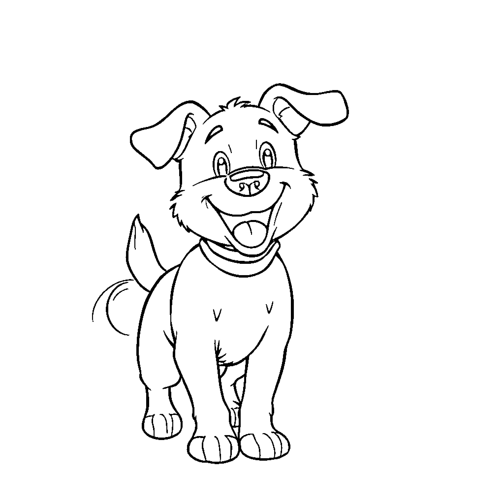 Dog smiling playfully in cartoon illustration Coloring Page (free black-and-white line drawing printable PDF for all, from beginners to advanced learners, including children, teens, adults, and seniors)