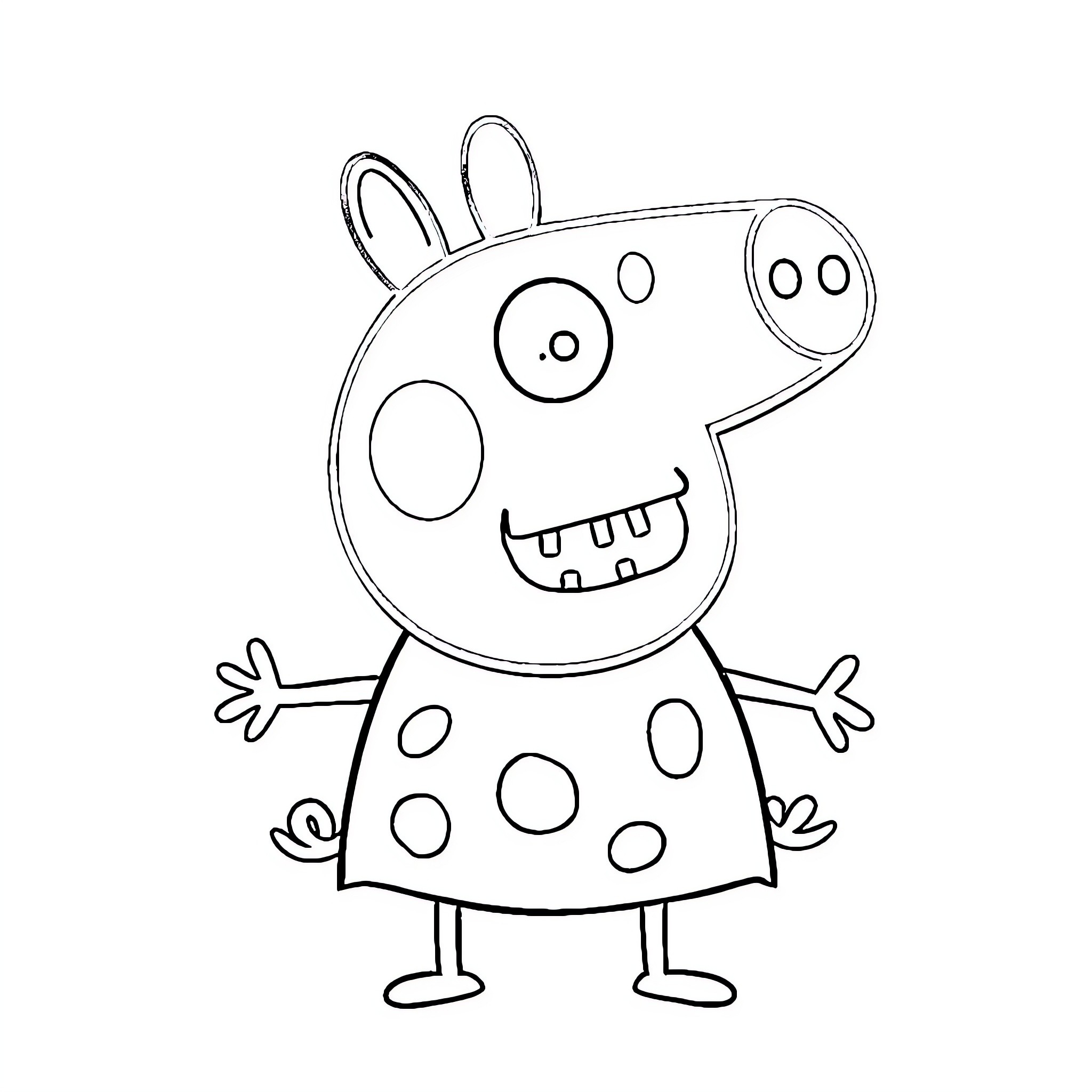 Peppa's Playful Polka Dot Adventure Coloring Page (free black-and-white line drawing printable PDF for all, from beginners to advanced learners, including children, teens, adults, and seniors)