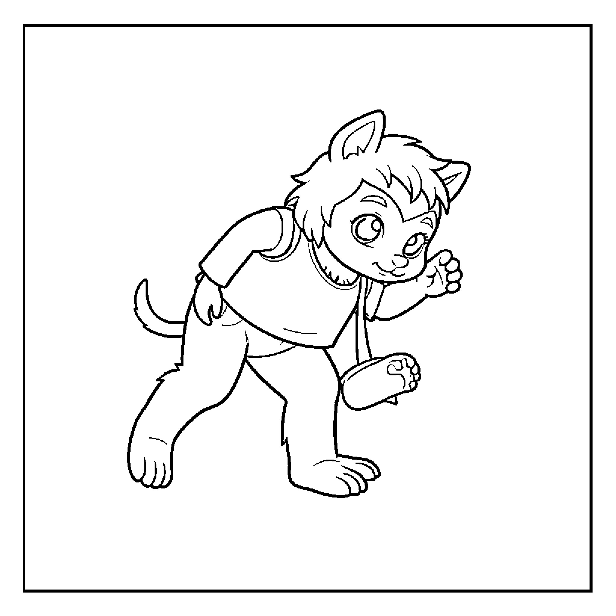 Line Art of Playful Puppy in Action Coloring Page (free black-and-white line drawing printable PDF for all, from beginners to advanced learners, including children, teens, adults, and seniors)