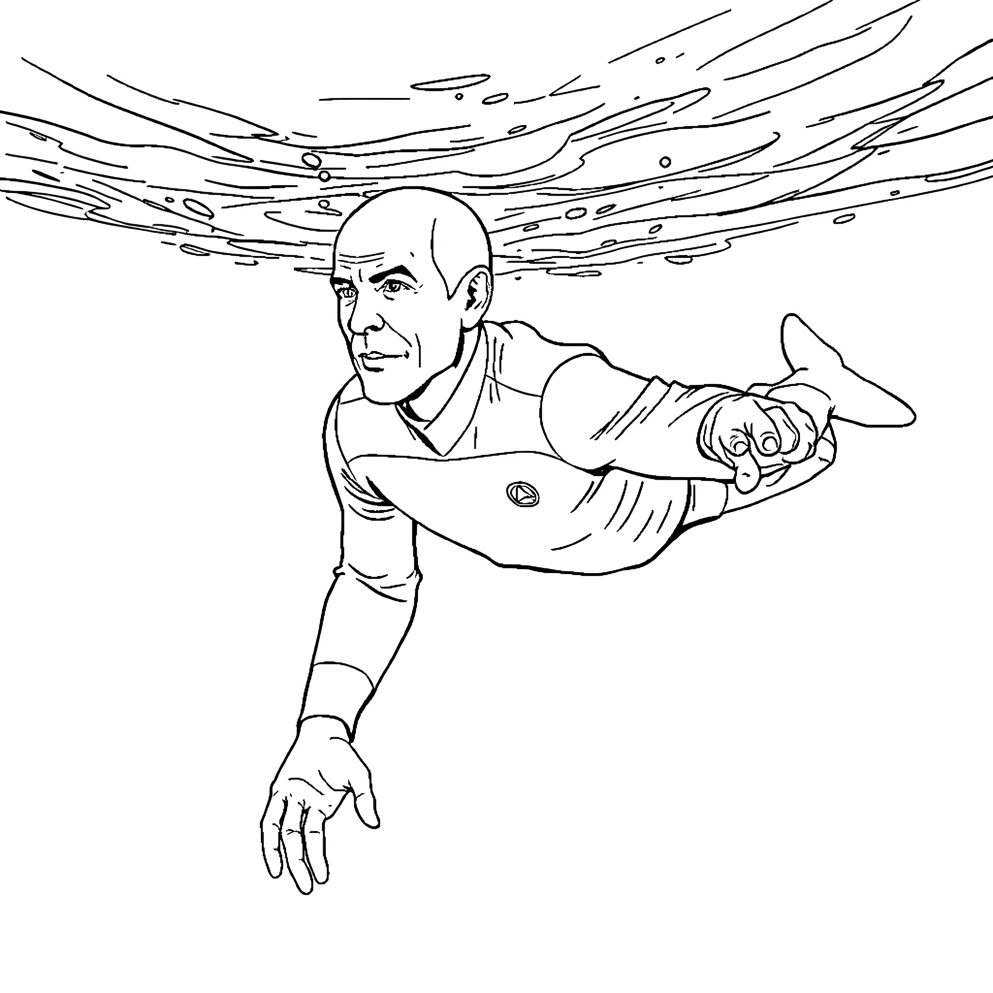 Picard soaring through the cosmos Coloring Page (free black-and-white line drawing printable PDF for all, from beginners to advanced learners, including children, teens, adults, and seniors)