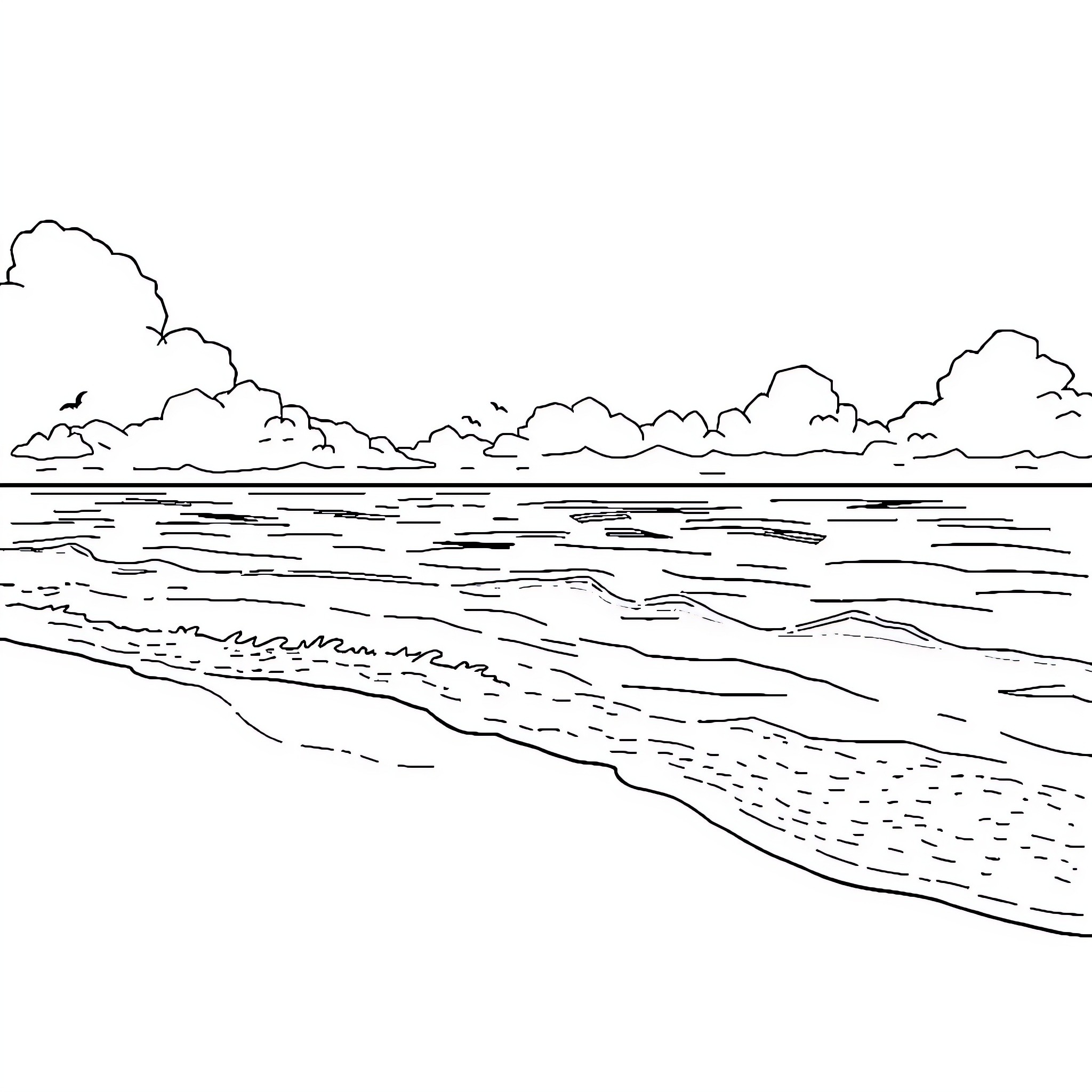 Vaiana exploring the tranquil ocean and clouds Coloring Page (free black-and-white line drawing printable PDF for all, from beginners to advanced learners, including children, teens, adults, and seniors)
