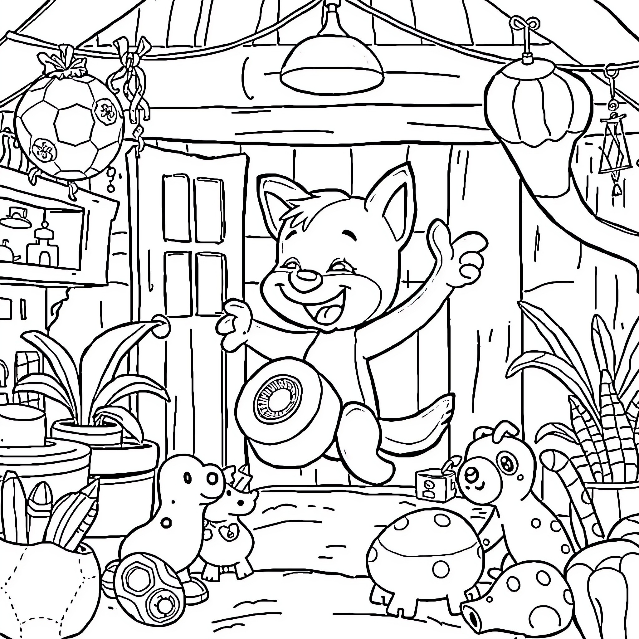 Bluey's Playful Adventure in the Backyard Coloring Page (free black-and-white line drawing printable PDF for all, from beginners to advanced learners, including children, teens, adults, and seniors)