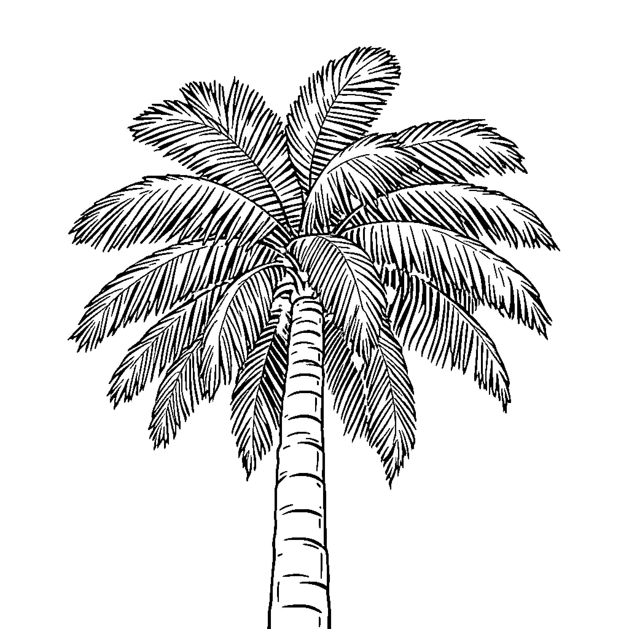 Palm tree with intricate leaf patterns Coloring Page (free black-and-white line drawing printable PDF for all, from beginners to advanced learners, including children, teens, adults, and seniors)