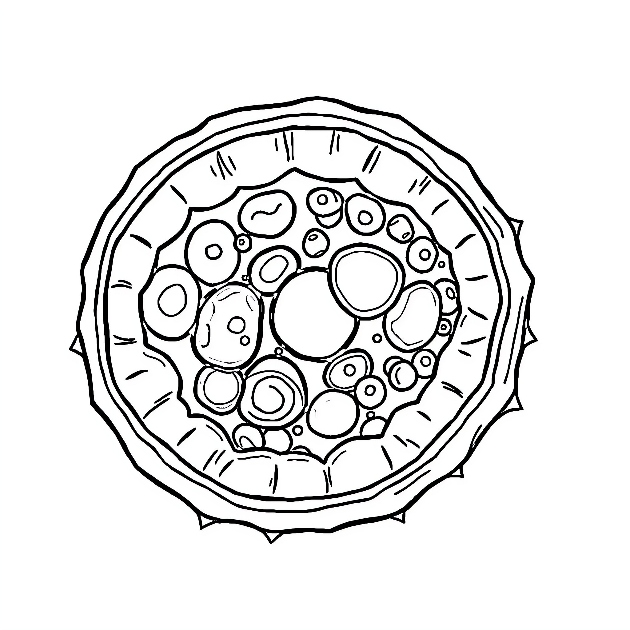 Animal Cell Containing Various Organelles Coloring Page (free black-and-white line drawing printable PDF for all, from beginners to advanced learners, including children, teens, adults, and seniors)