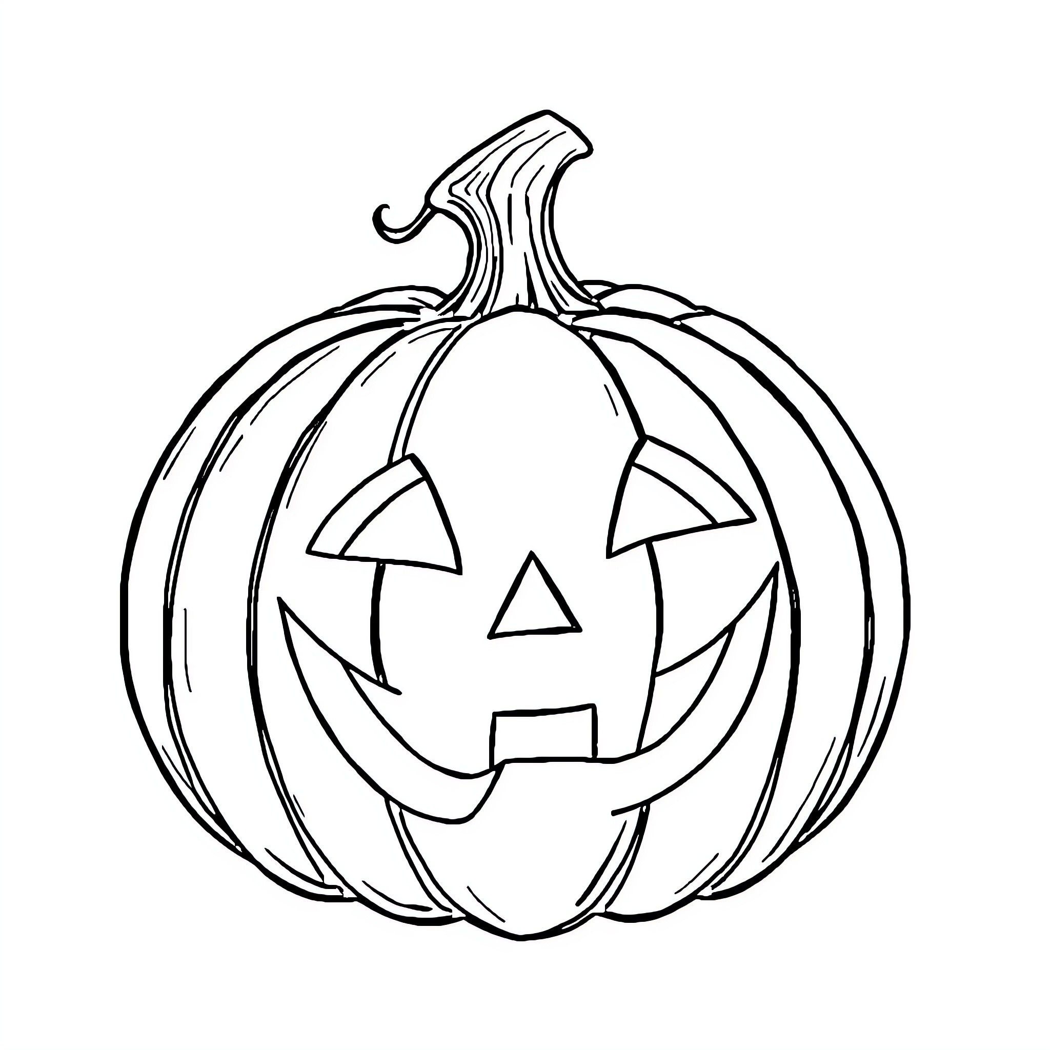 Pumpkin carved with a happy face Coloring Page (free black-and-white line drawing printable PDF for all, from beginners to advanced learners, including children, teens, adults, and seniors)