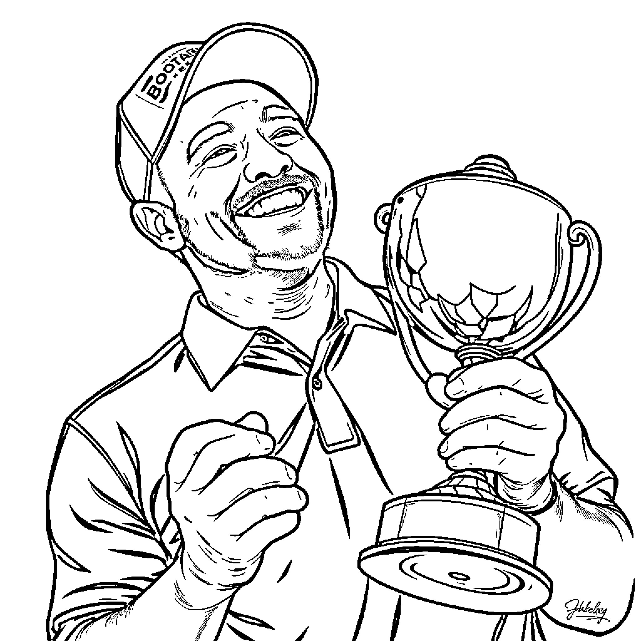 Anthony Barela Proudly Holding Championship Trophy Coloring Page (free black-and-white line drawing printable PDF for all, from beginners to advanced learners, including children, teens, adults, and seniors)