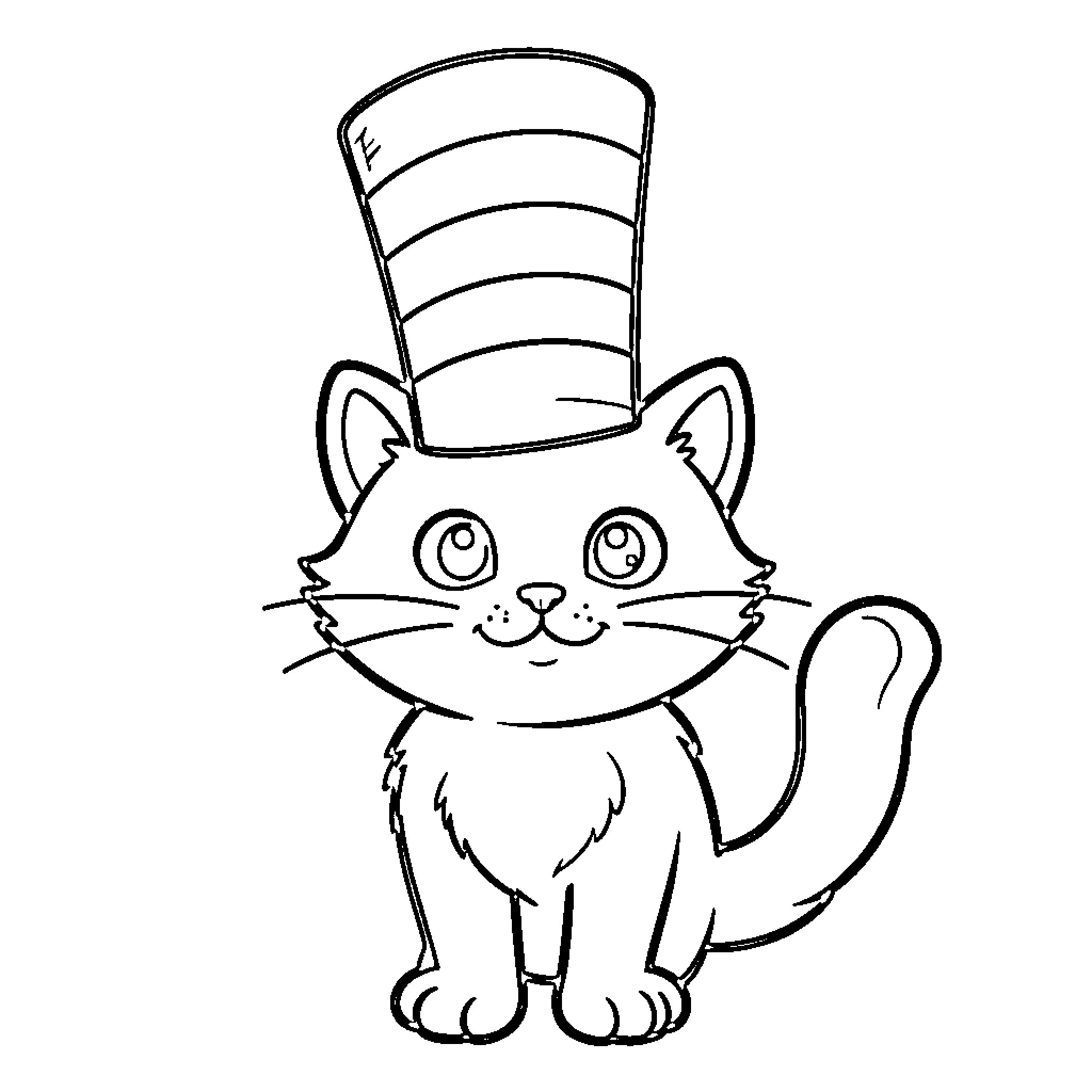 Cat wearing a top hat Coloring Page (free black-and-white line drawing printable PDF for all, from beginners to advanced learners, including children, teens, adults, and seniors)