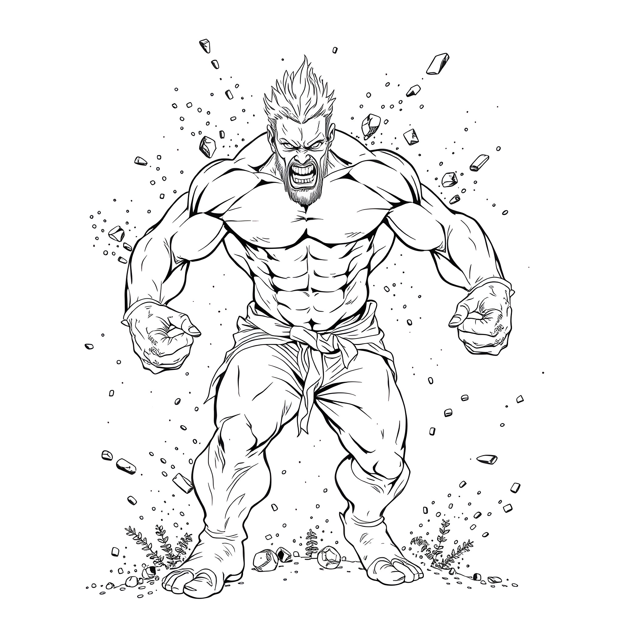 Hulk Unleashing Powerful Transformation Coloring Page (free black-and-white line drawing printable PDF for all, from beginners to advanced learners, including children, teens, adults, and seniors)