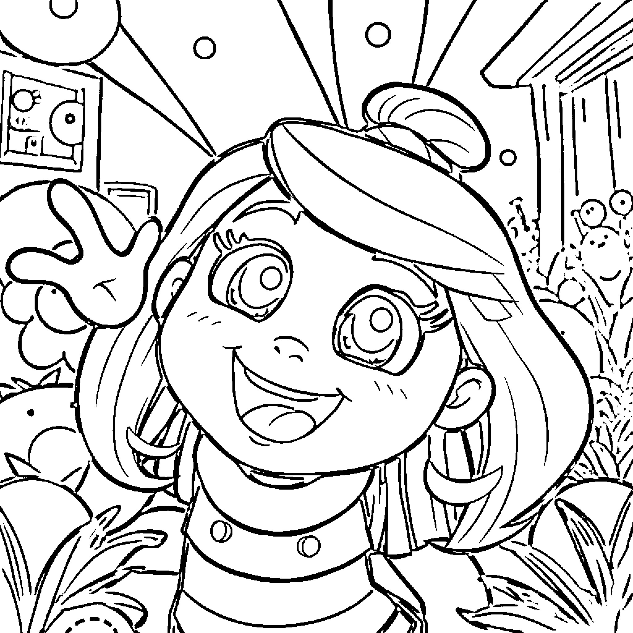 Kim Possible Exploring Jungle Adventure Coloring Page (free black-and-white line drawing printable PDF for all, from beginners to advanced learners, including children, teens, adults, and seniors)