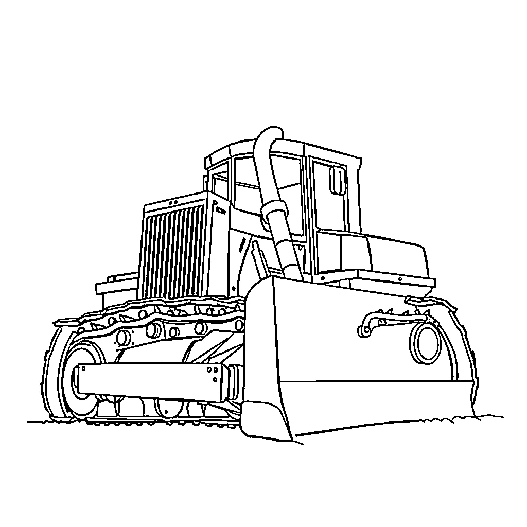 Bulldozer working on construction site Coloring Page (free black-and-white line drawing printable PDF for all, from beginners to advanced learners, including children, teens, adults, and seniors)