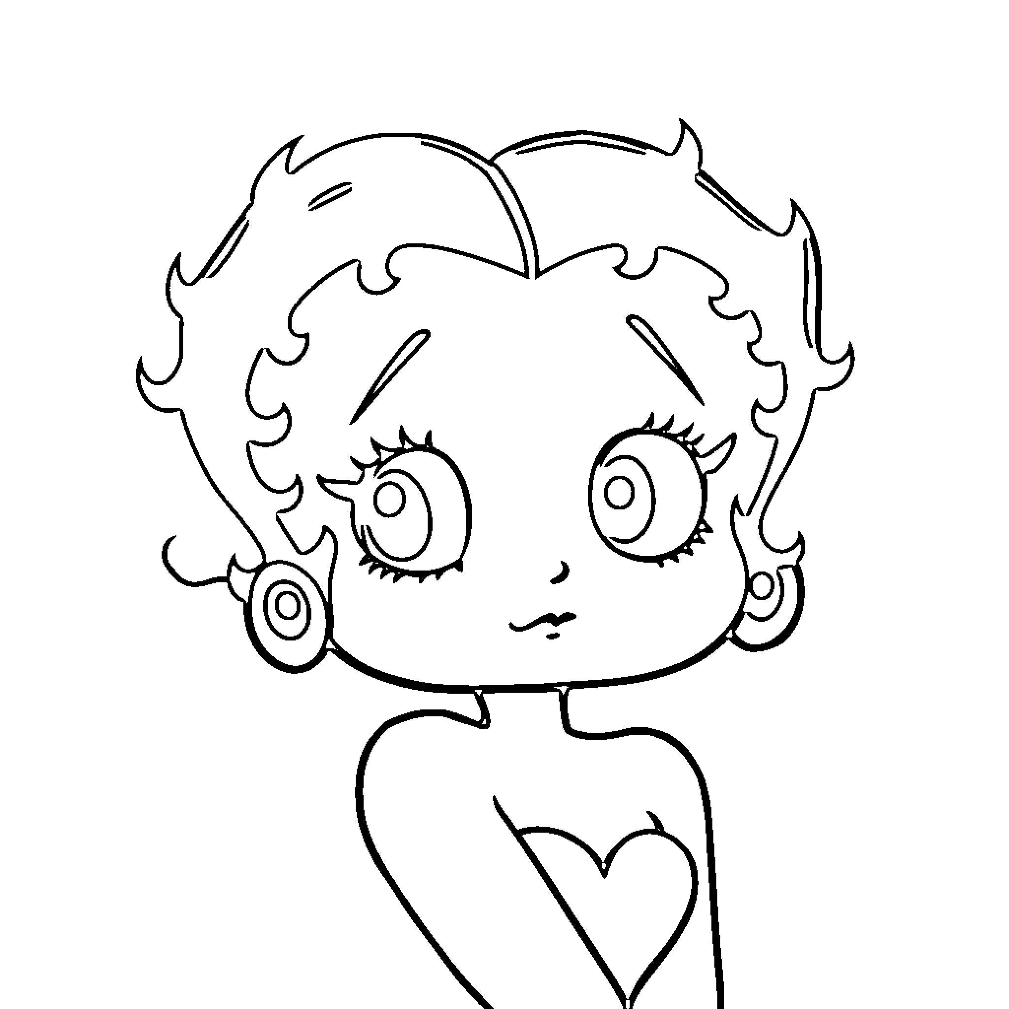 Betty Boop making a funny face Coloring Page (free black-and-white line drawing printable PDF for all, from beginners to advanced learners, including children, teens, adults, and seniors)