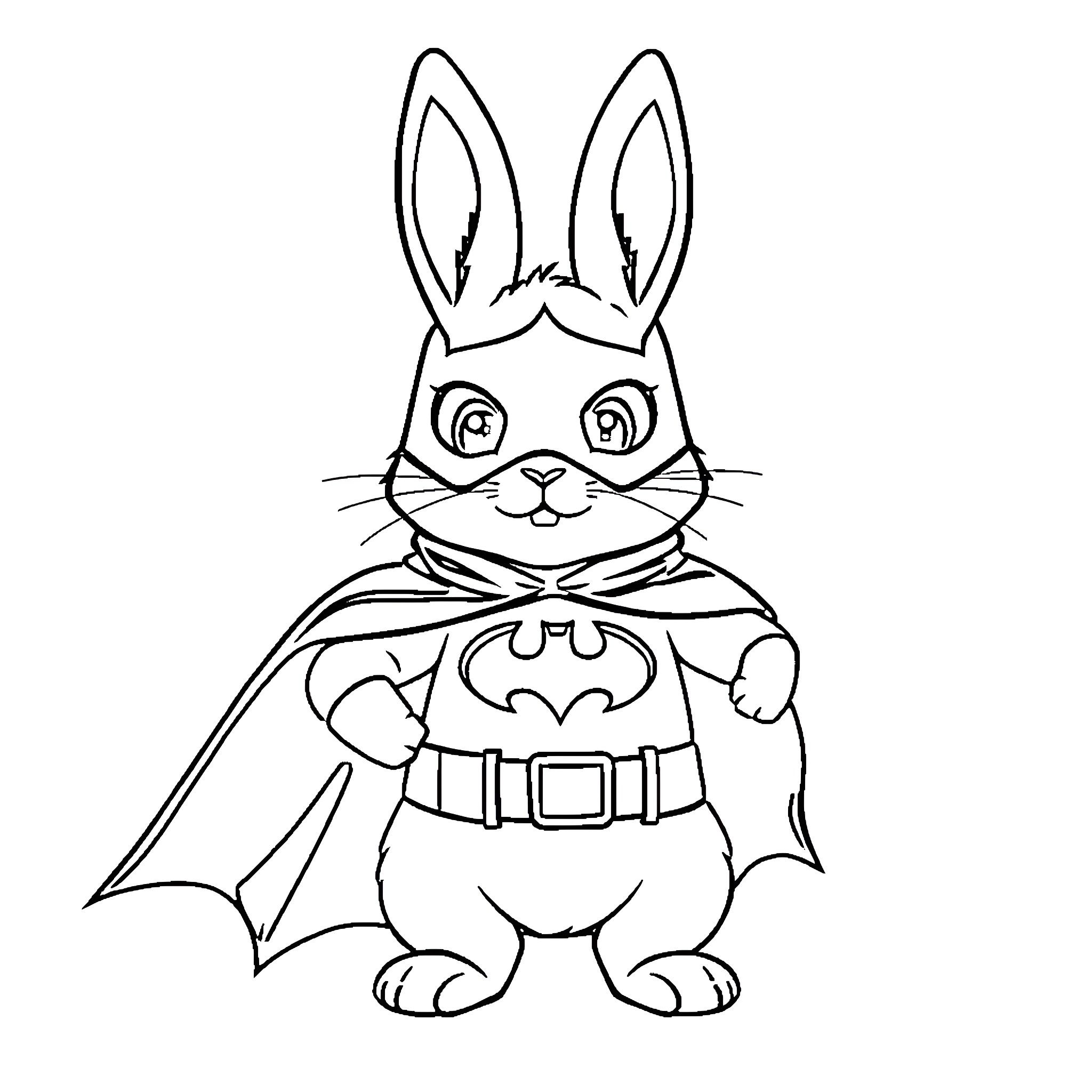 Bunny superhero in costume Coloring Page (free black-and-white line drawing printable PDF for all, from beginners to advanced learners, including children, teens, adults, and seniors)
