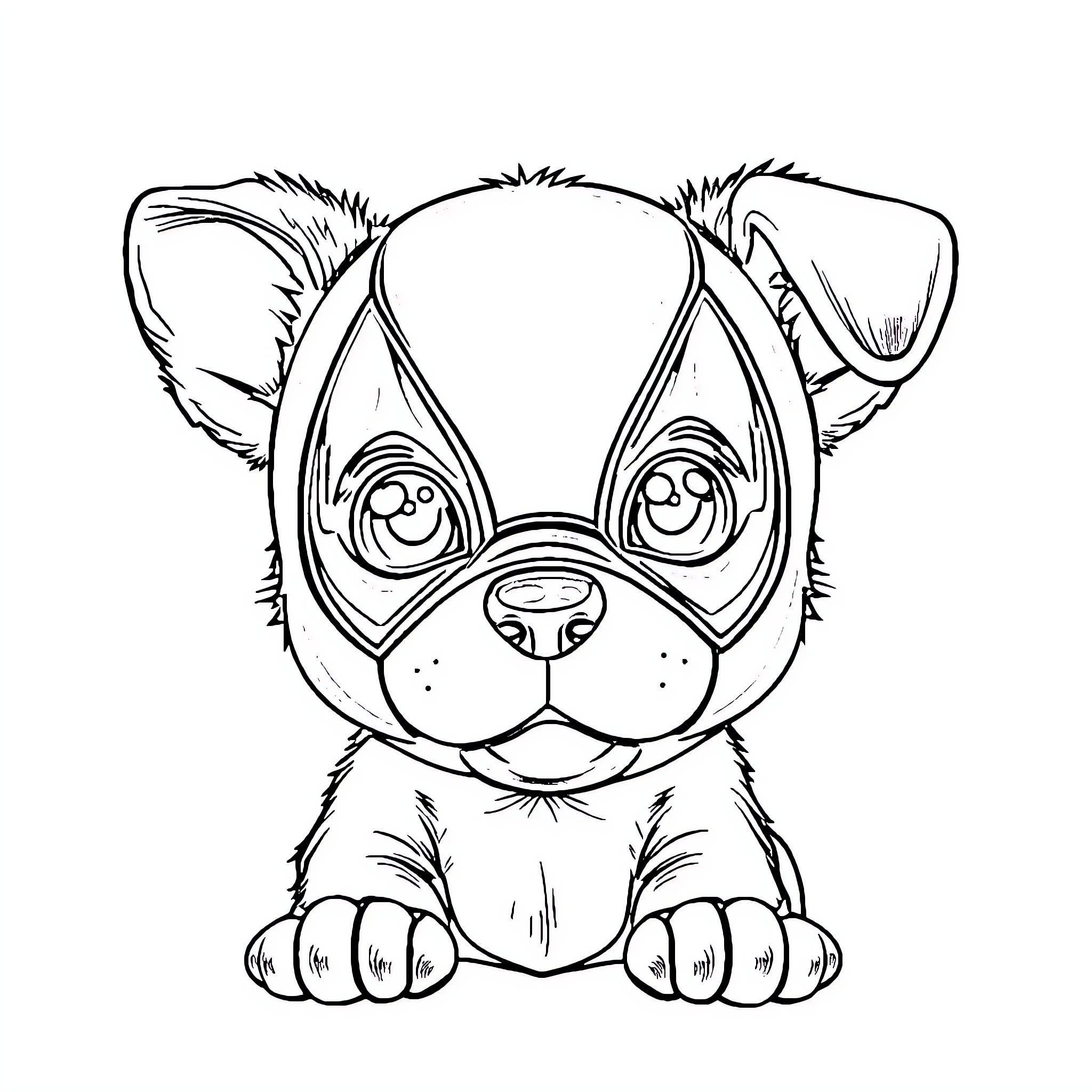 Puppy in a playful mood Coloring Page (free black-and-white line drawing printable PDF for all, from beginners to advanced learners, including children, teens, adults, and seniors)