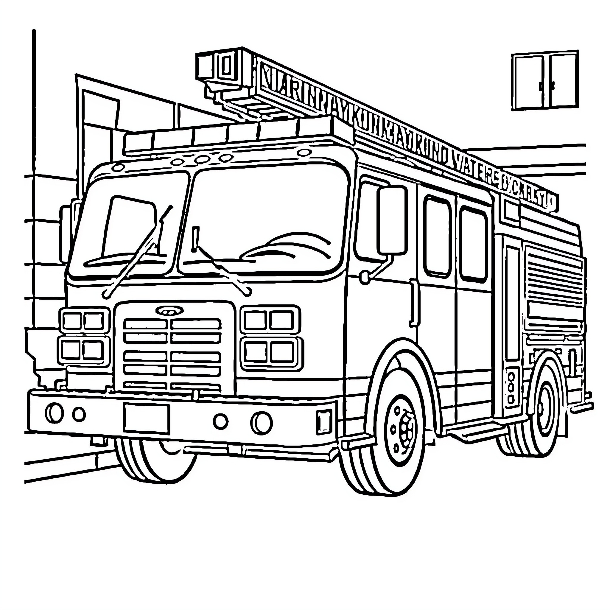 Firetruck rushing to an emergency scene Coloring Page (free black-and-white line drawing printable PDF for all, from beginners to advanced learners, including children, teens, adults, and seniors)