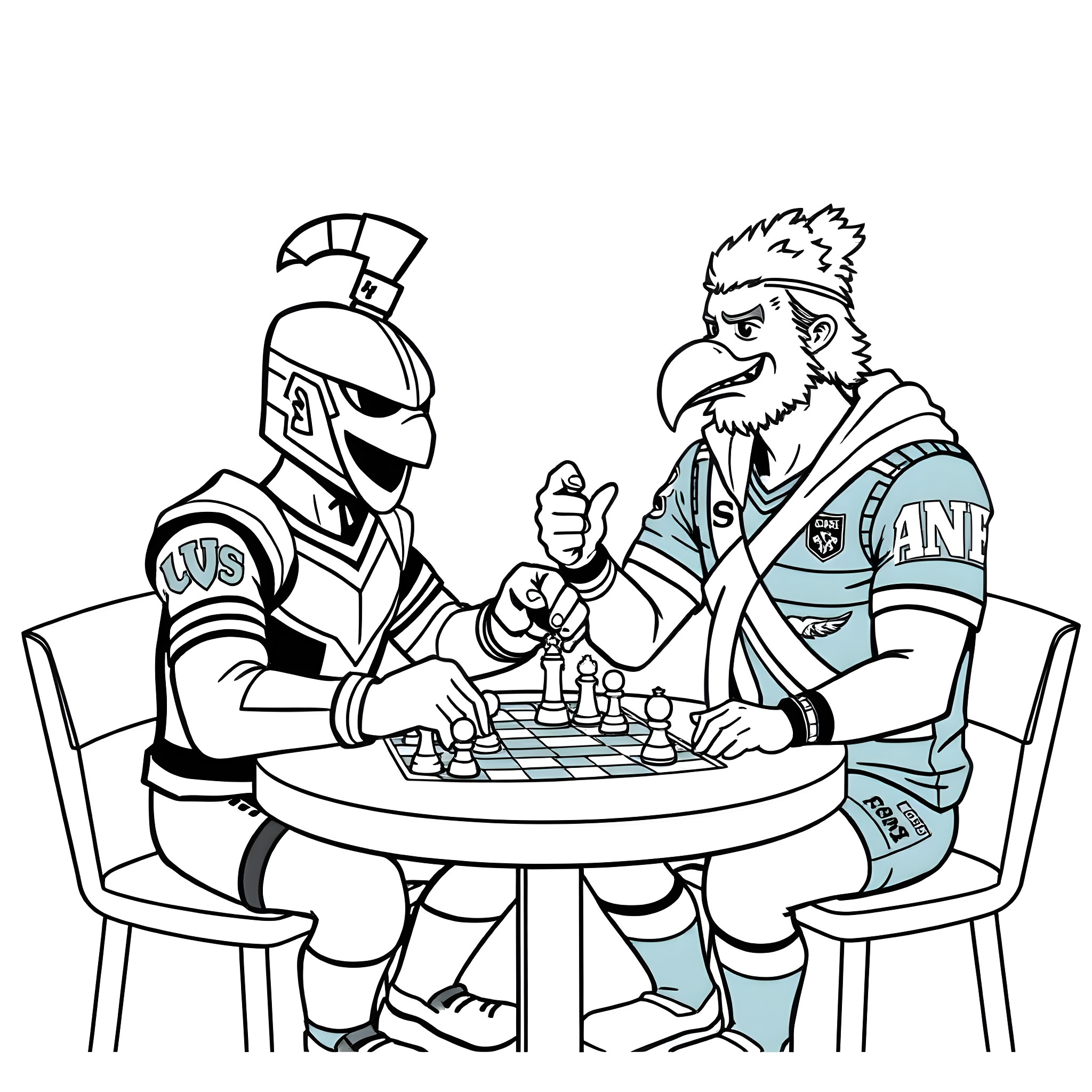 Newcastle Knight chess match with opponent Coloring Page (free black-and-white line drawing printable PDF for all, from beginners to advanced learners, including children, teens, adults, and seniors)