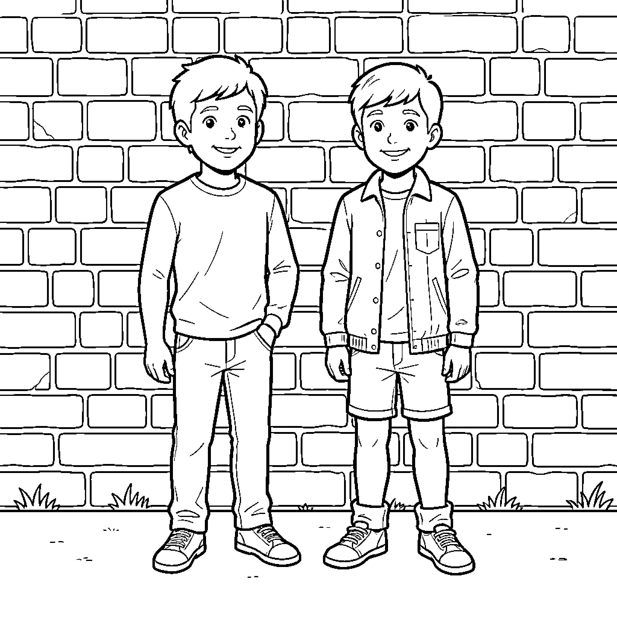 Chico and his friend enjoying outdoor time Coloring Page (free black-and-white line drawing printable PDF for all, from beginners to advanced learners, including children, teens, adults, and seniors)