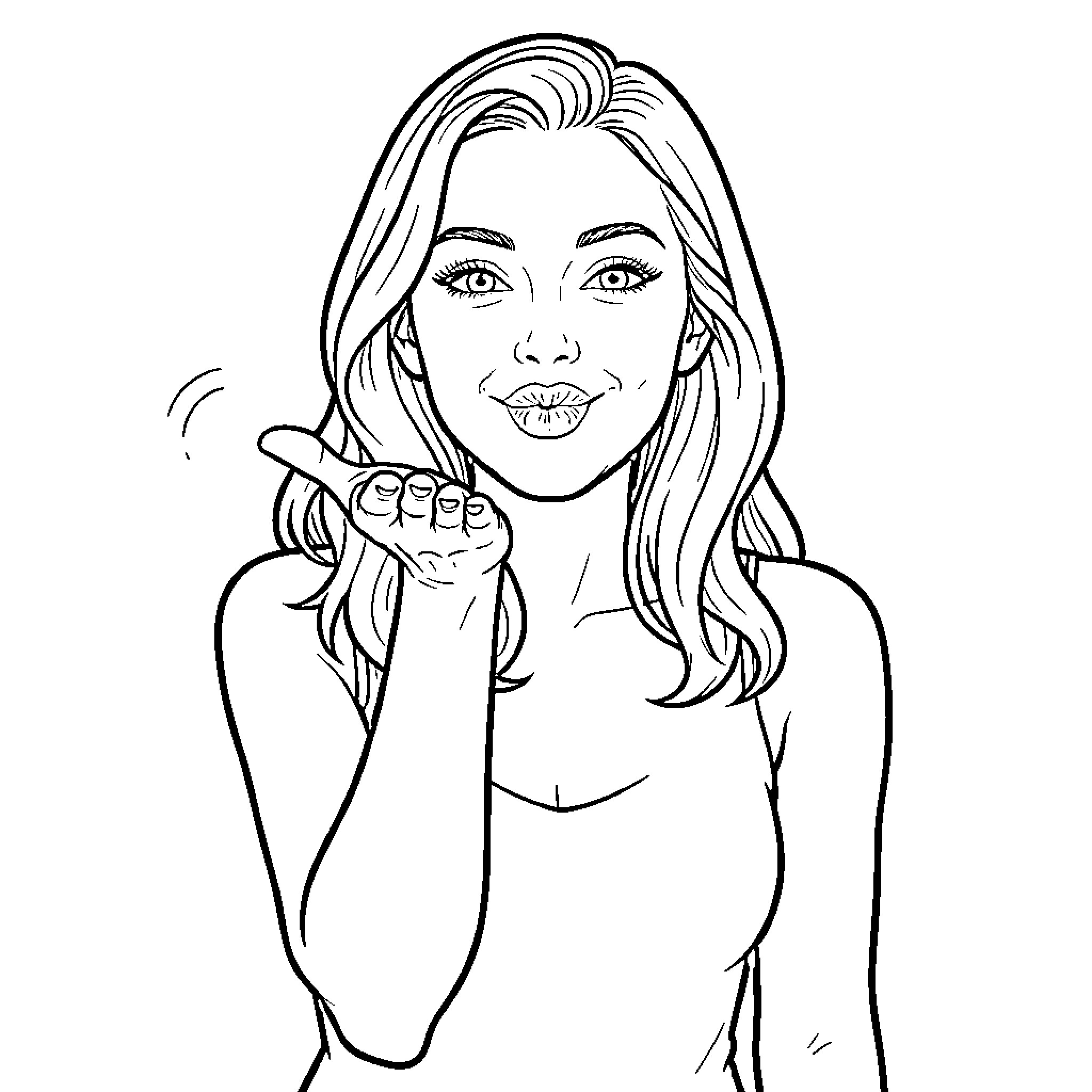 Natalie Portman expressing playful charm Coloring Page (free black-and-white line drawing printable PDF for all, from beginners to advanced learners, including children, teens, adults, and seniors)