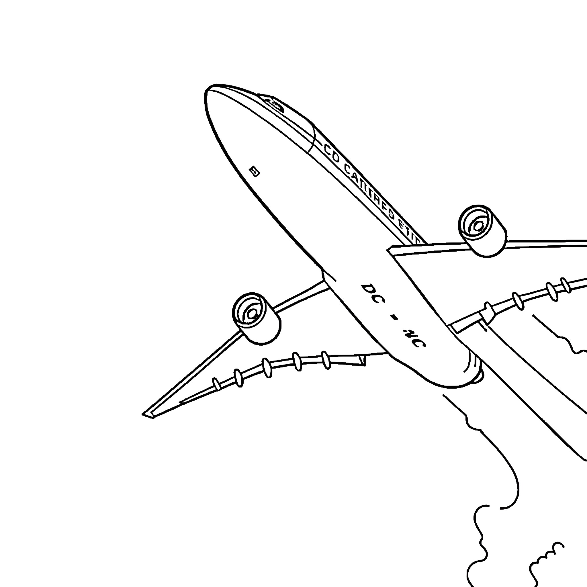 DC10 Aircraft Taking Off From Runway Coloring Page (free black-and-white line drawing printable PDF for all, from beginners to advanced learners, including children, teens, adults, and seniors)