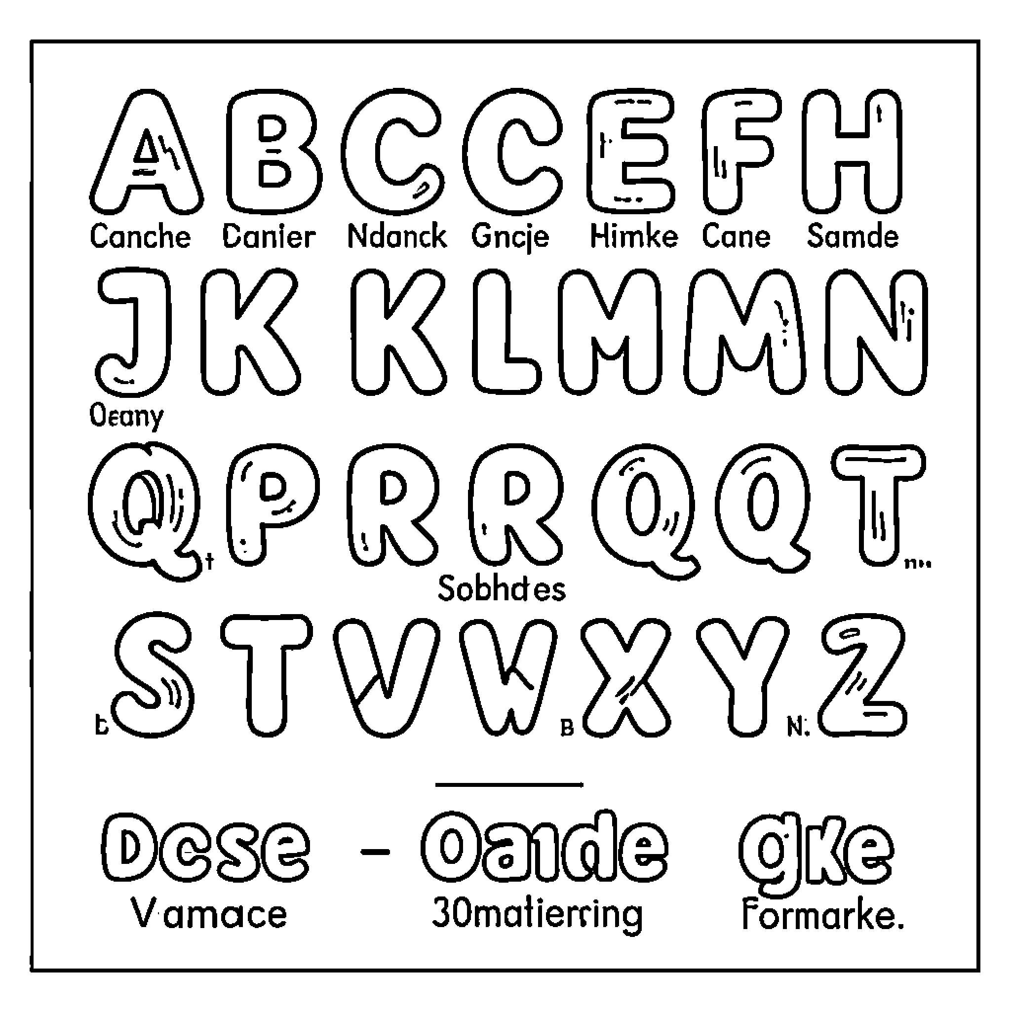 Letter characters arranged in several organized rows Coloring Page (free black-and-white line drawing printable PDF for all, from beginners to advanced learners, including children, teens, adults, and seniors)