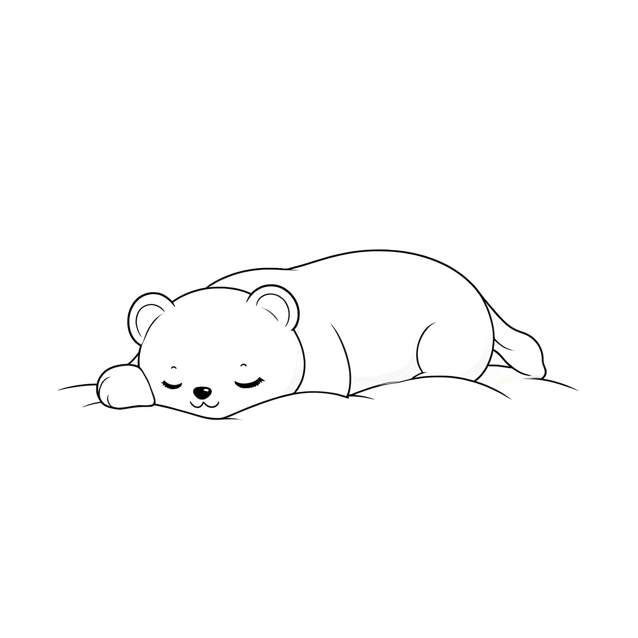 Teddy Bear sleeping peacefully Coloring Page (free black-and-white line drawing printable PDF for all, from beginners to advanced learners, including children, teens, adults, and seniors)