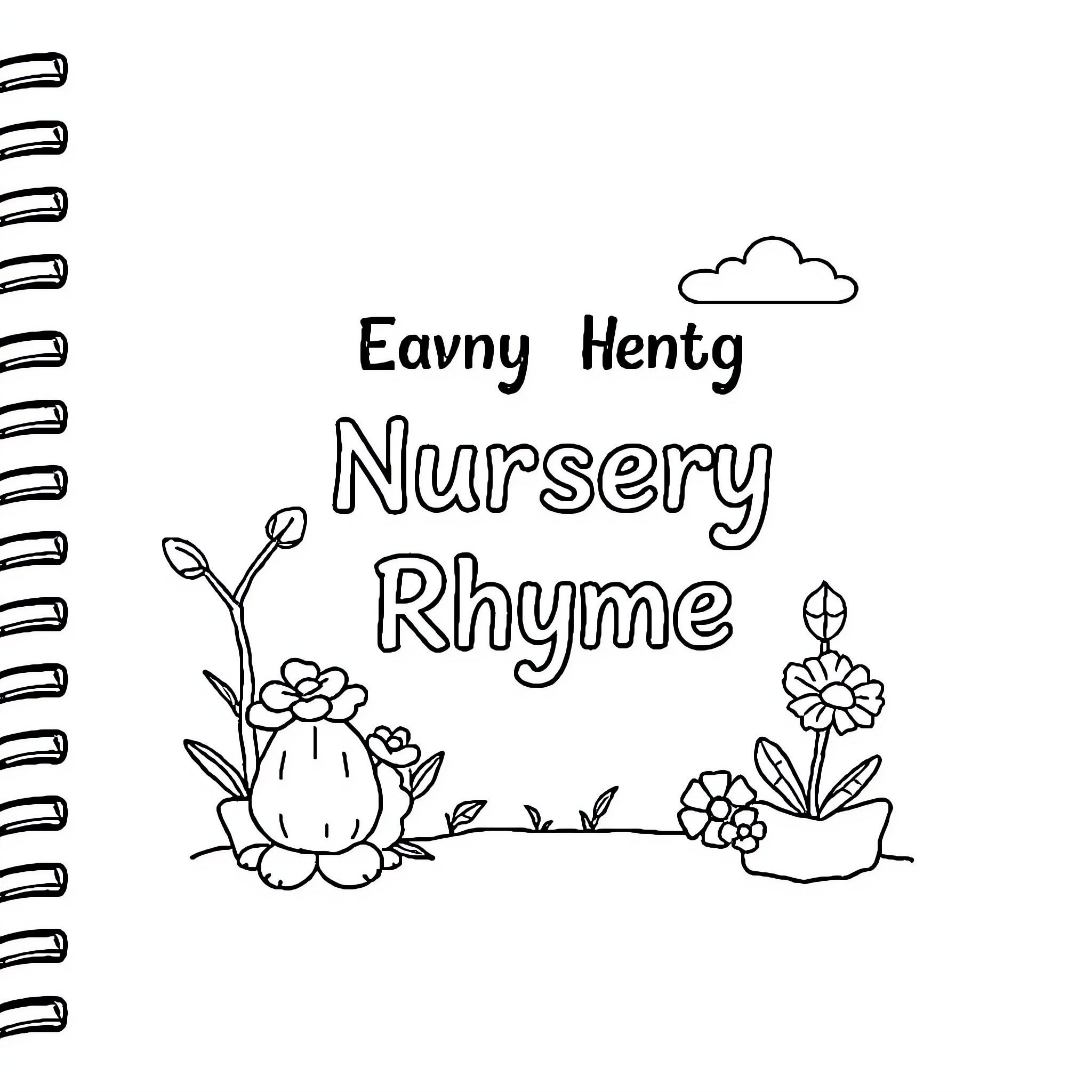 Songbook of Nursery Rhymes with Floral Illustrations Coloring Page (free black-and-white line drawing printable PDF for all, from beginners to advanced learners, including children, teens, adults, and seniors)