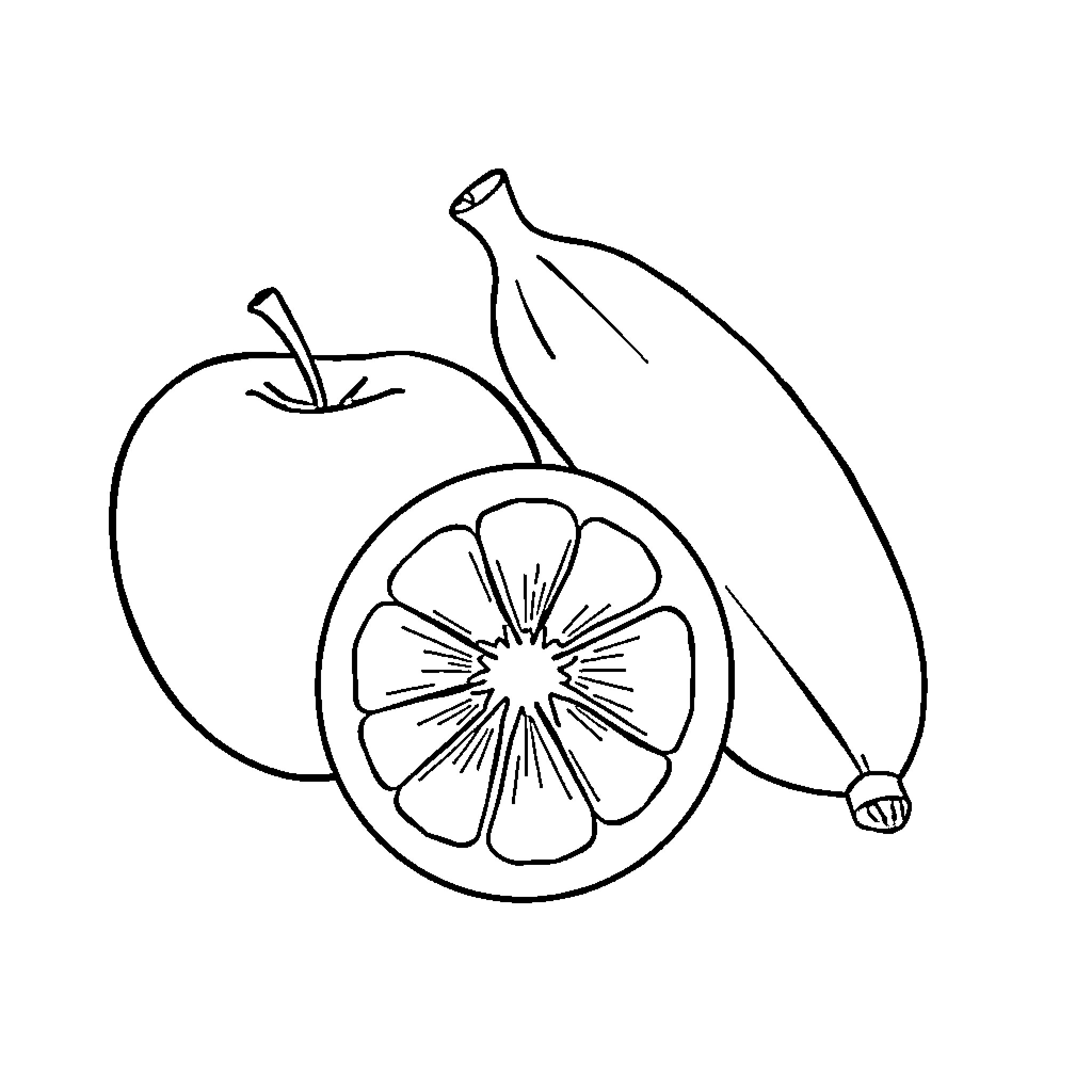 Fruit in simple outline sketch Coloring Page (free black-and-white line drawing printable PDF for all, from beginners to advanced learners, including children, teens, adults, and seniors)