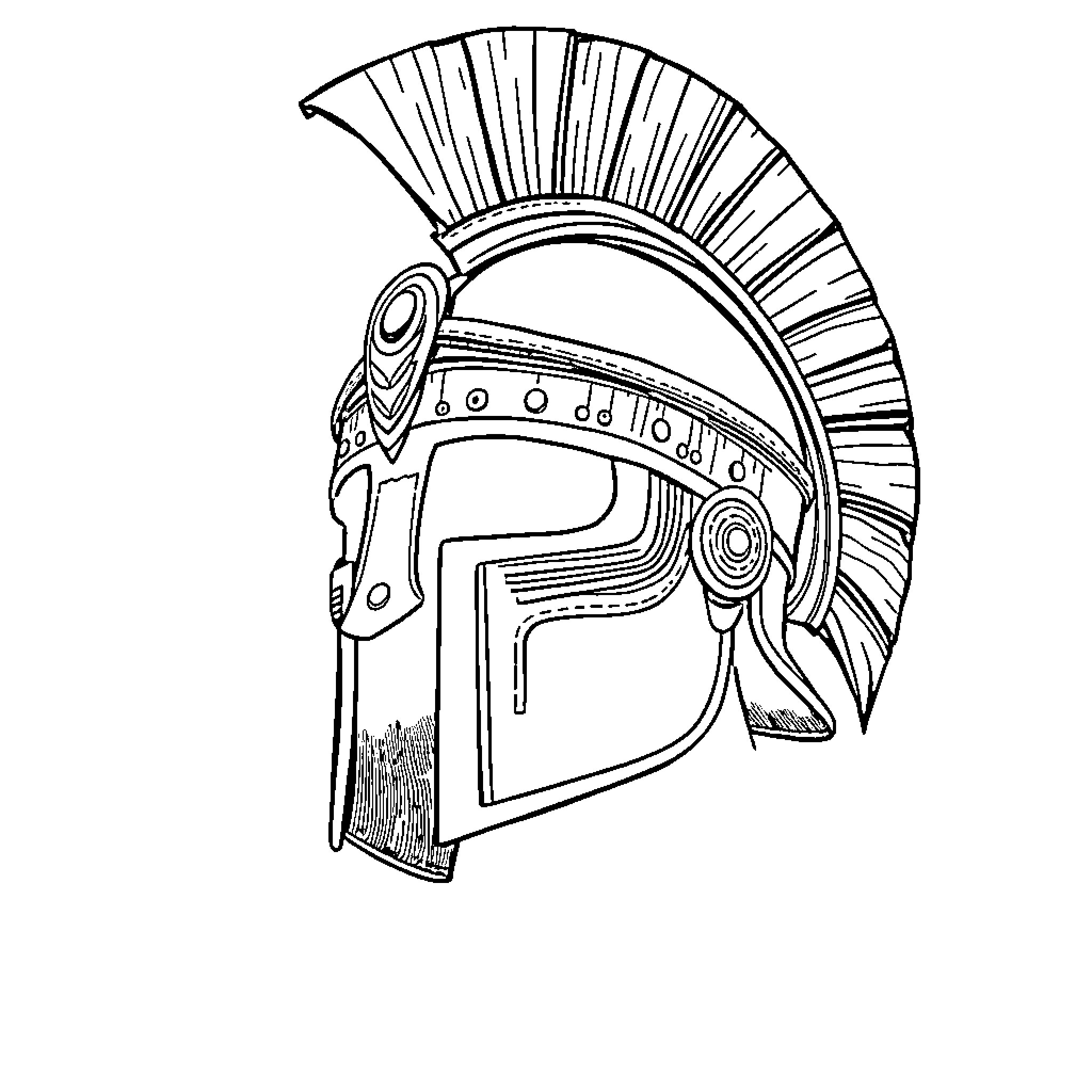 Helmet with detailed warrior design Coloring Page (free black-and-white line drawing printable PDF for all, from beginners to advanced learners, including children, teens, adults, and seniors)