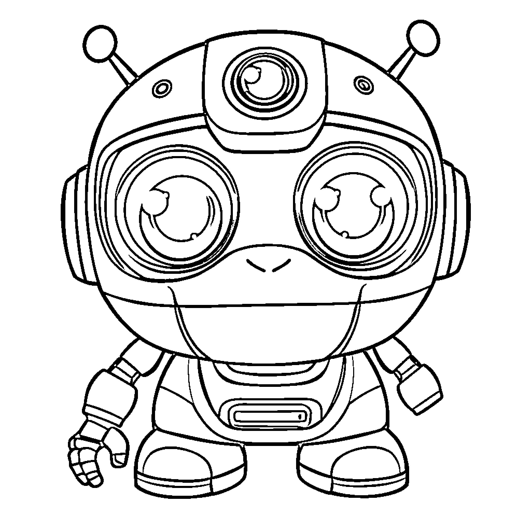 Robot character with expressive facial features Coloring Page (free black-and-white line drawing printable PDF for all, from beginners to advanced learners, including children, teens, adults, and seniors)