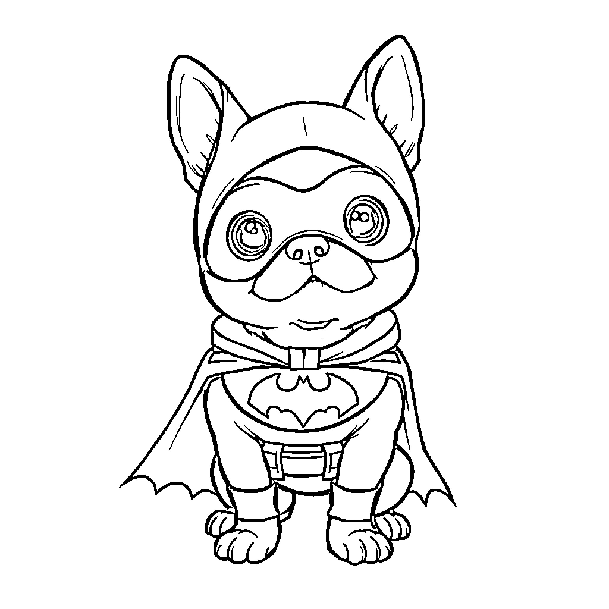 Dog dressed as a superhero Coloring Page (free black-and-white line drawing printable PDF for all, from beginners to advanced learners, including children, teens, adults, and seniors)
