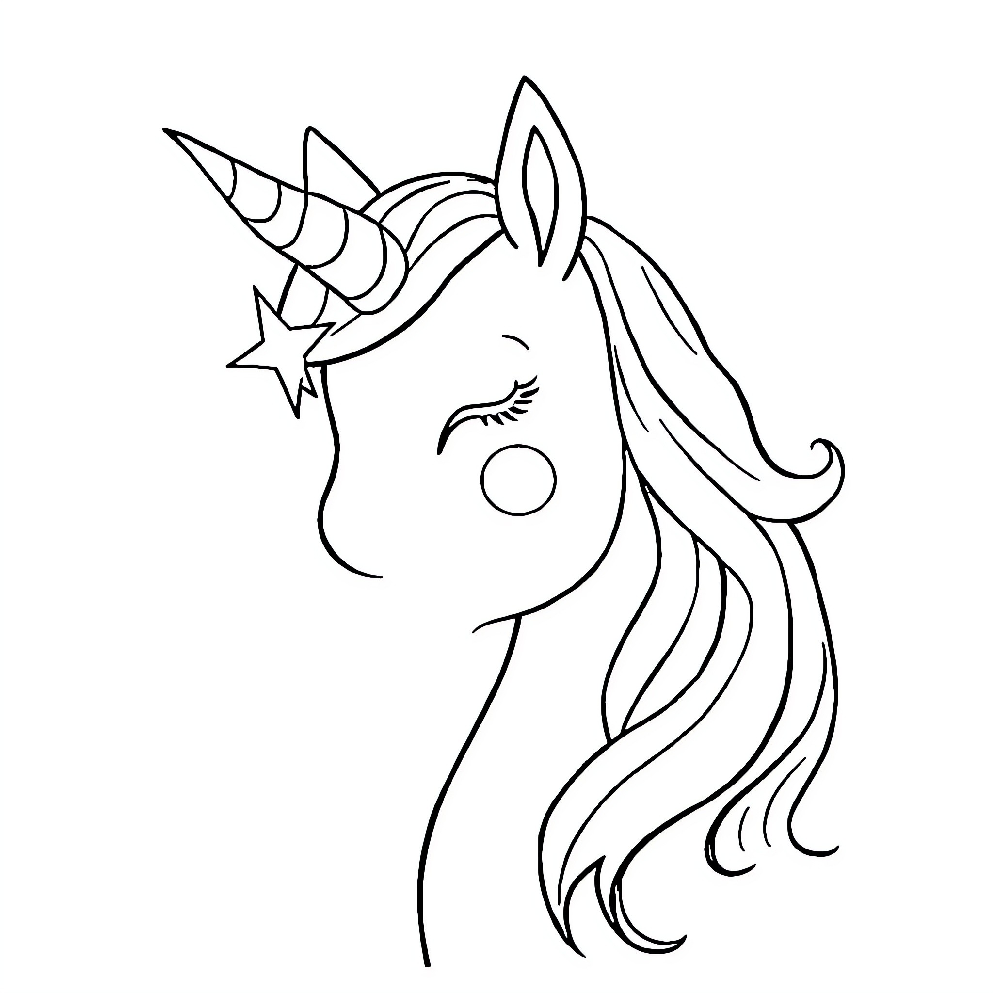 Unicorn with whimsical features and flowing mane Coloring Page (free black-and-white line drawing printable PDF for all, from beginners to advanced learners, including children, teens, adults, and seniors)