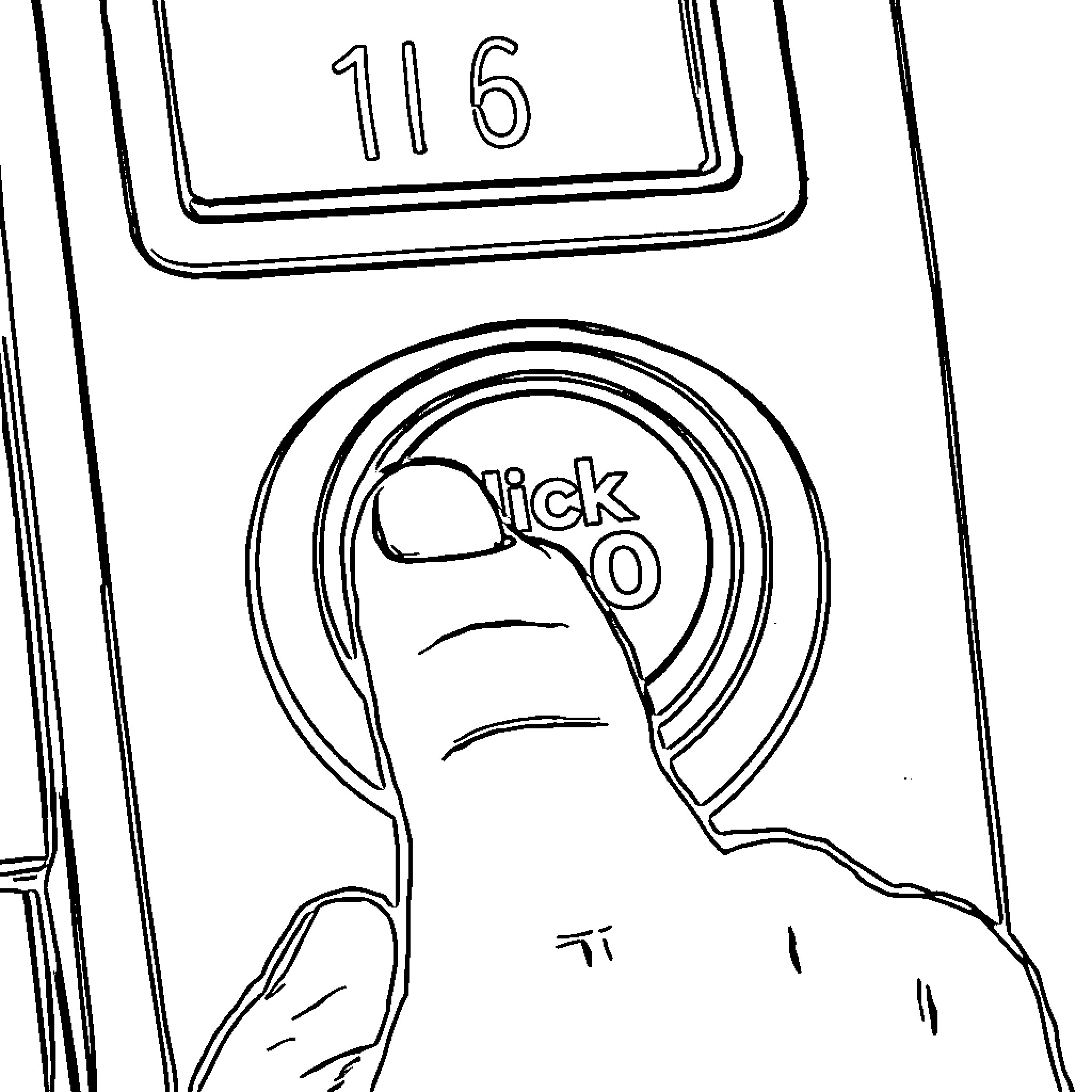 Click Finger pressing button on device Coloring Page (free black-and-white line drawing printable PDF for all, from beginners to advanced learners, including children, teens, adults, and seniors)