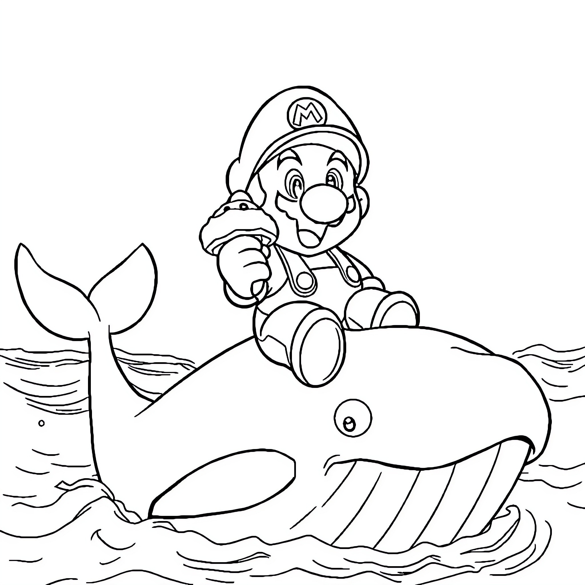 Super Mario's Underwater Adventure Coloring Page (free black-and-white line drawing printable PDF for all, from beginners to advanced learners, including children, teens, adults, and seniors)