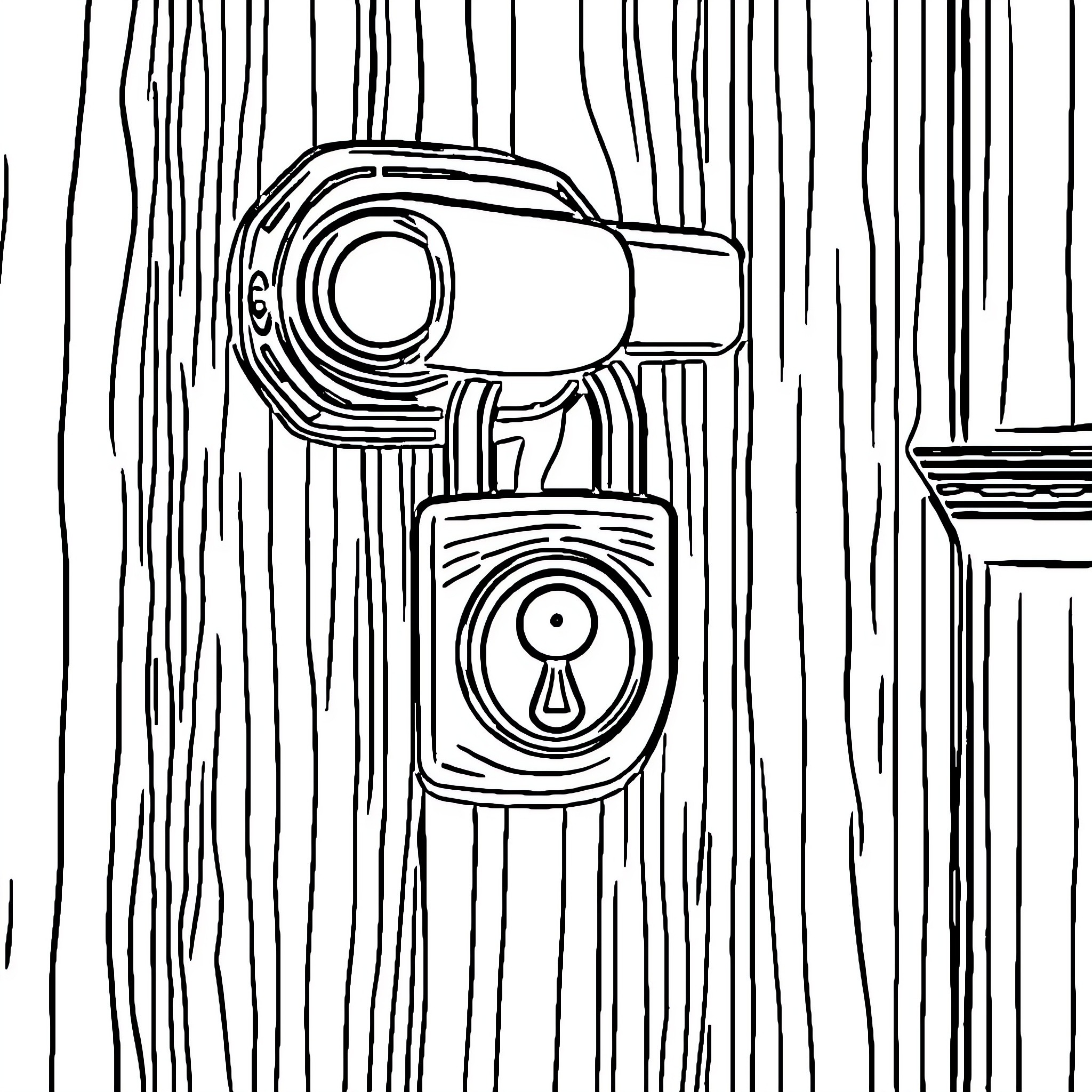 Blulock - Ornate Locks on Wooden Planks Coloring Page (free black-and-white line drawing printable PDF for all, from beginners to advanced learners, including children, teens, adults, and seniors)