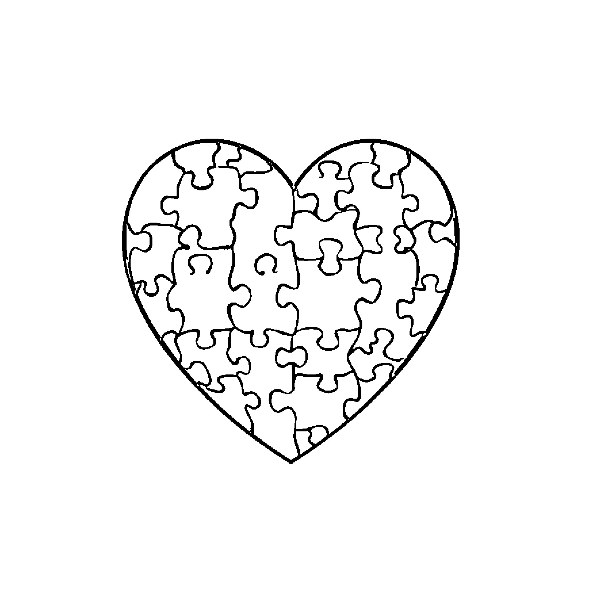 Heart made of puzzle pieces Coloring Page (free black-and-white line drawing printable PDF for all, from beginners to advanced learners, including children, teens, adults, and seniors)