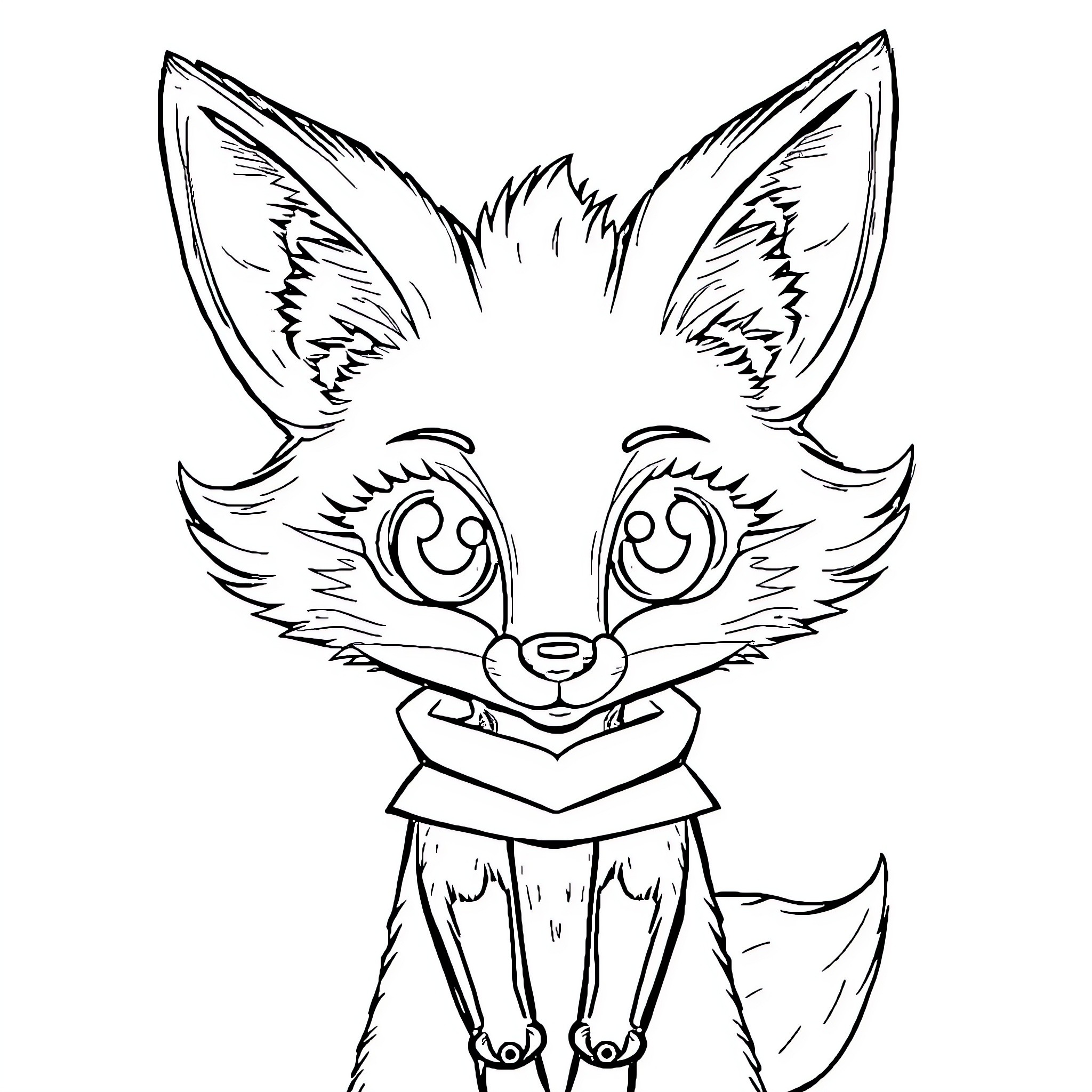 Fox with Mischievous Expression Coloring Page (free black-and-white line drawing printable PDF for all, from beginners to advanced learners, including children, teens, adults, and seniors)