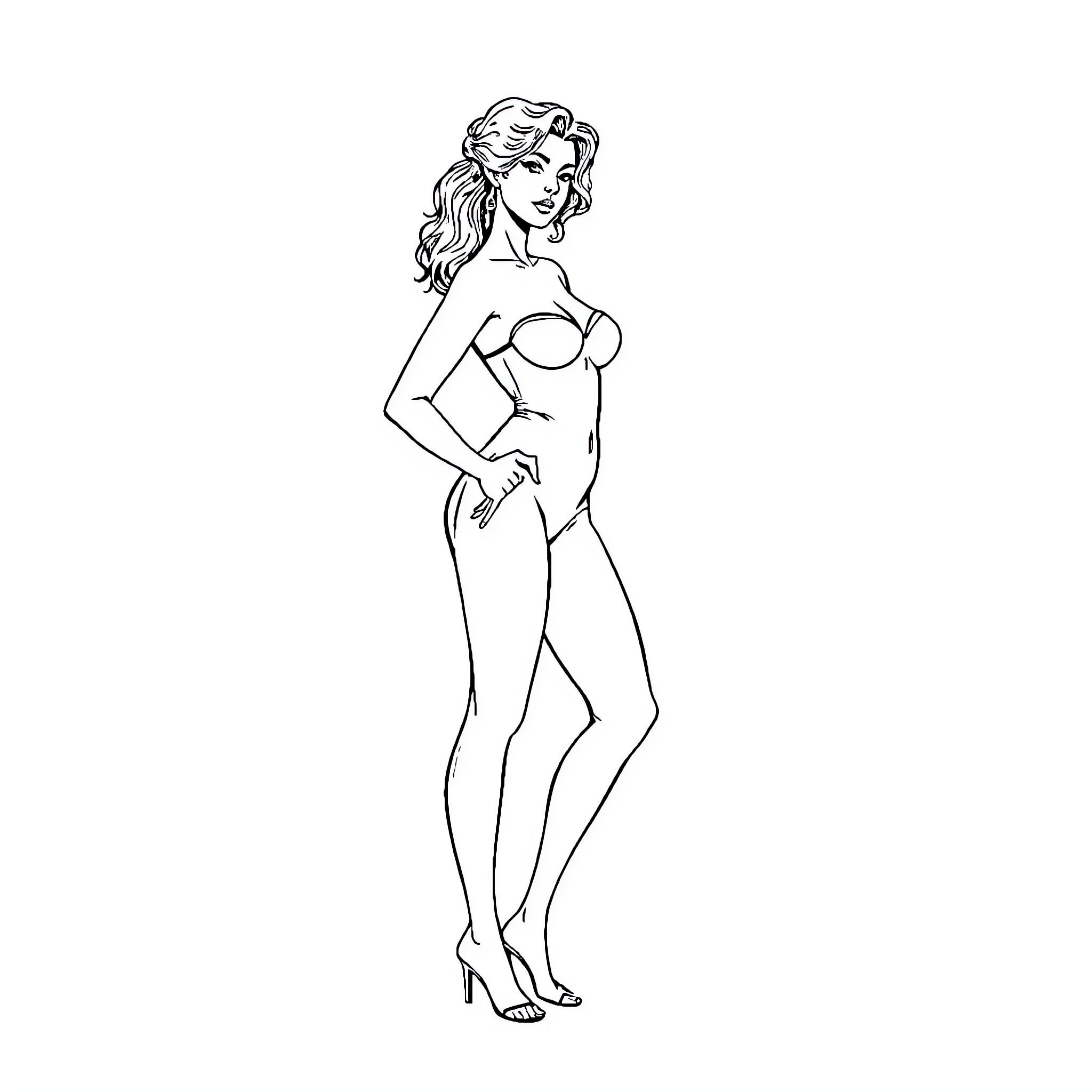 Elodie Bouchez posing confidently in a stylish outfit Coloring Page (free black-and-white line drawing printable PDF for all, from beginners to advanced learners, including children, teens, adults, and seniors)