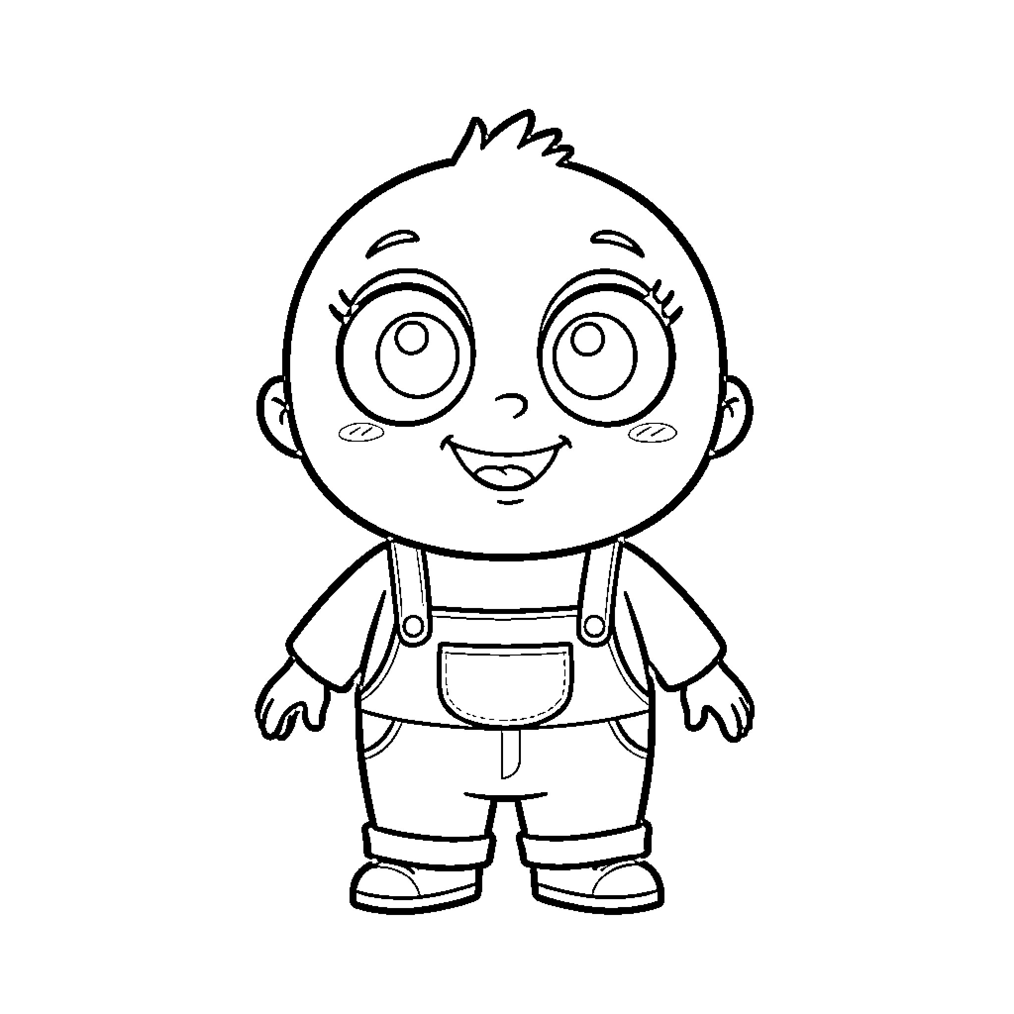 Minion character smiling joyfully in overalls Coloring Page (free black-and-white line drawing printable PDF for all, from beginners to advanced learners, including children, teens, adults, and seniors)