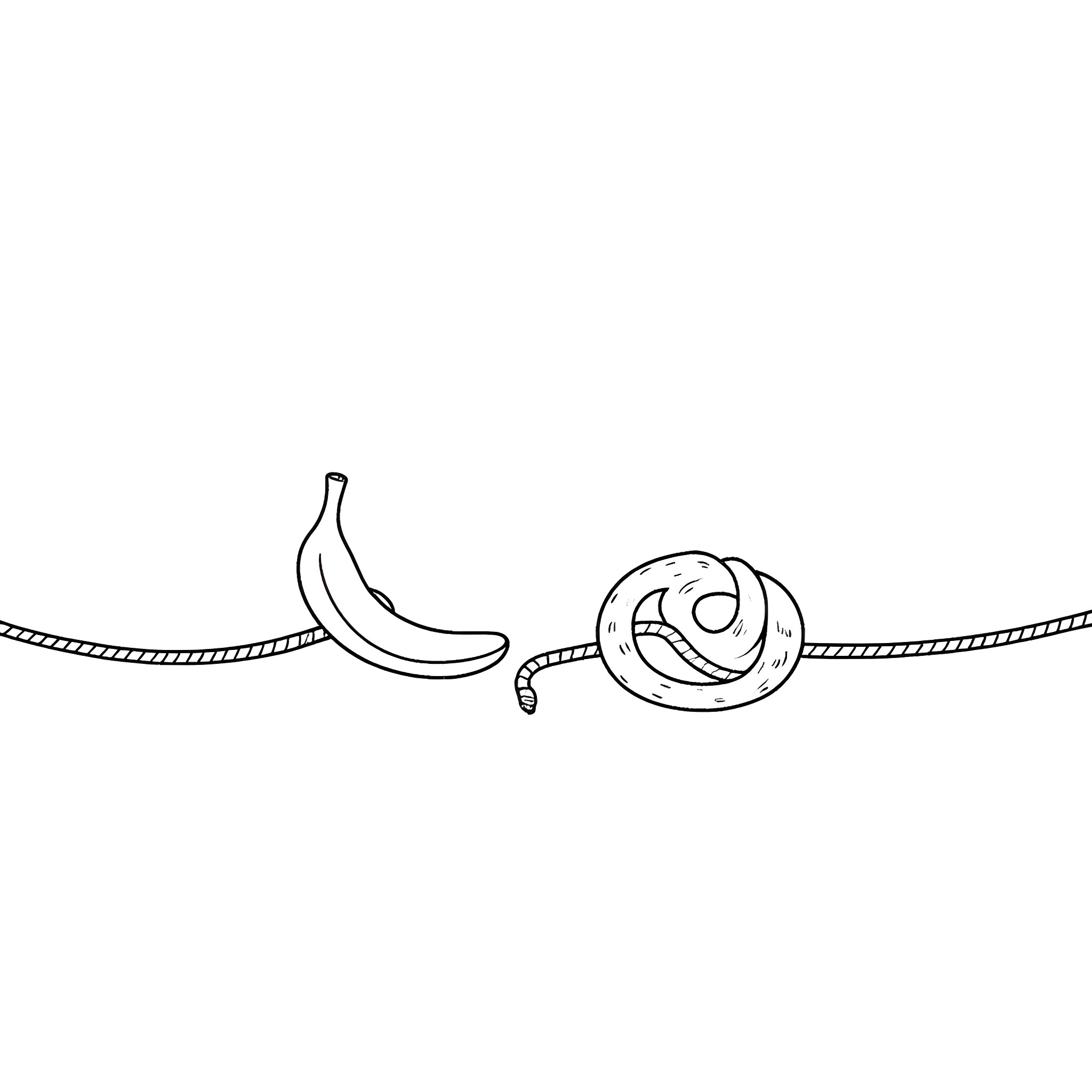 Banana rope and swirly figure Coloring Page (free black-and-white line drawing printable PDF for all, from beginners to advanced learners, including children, teens, adults, and seniors)