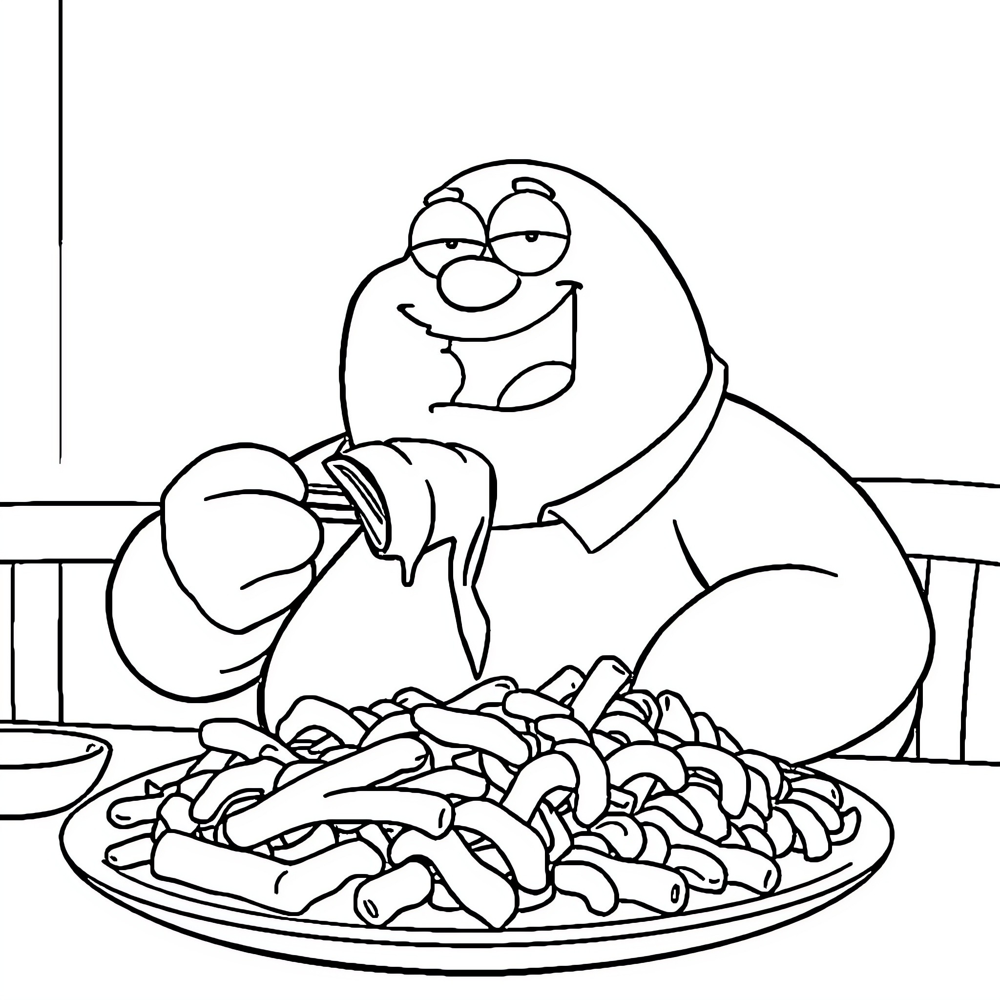 Peter Griffin enjoys a hearty meal Coloring Page (free black-and-white line drawing printable PDF for all, from beginners to advanced learners, including children, teens, adults, and seniors)