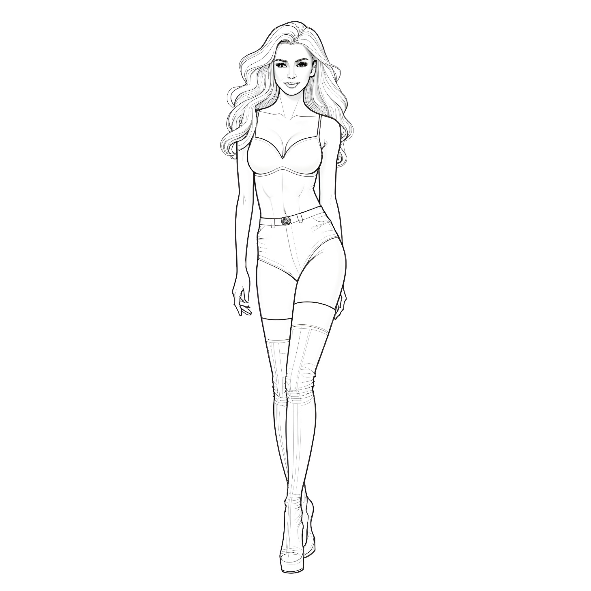Danni Minogue posing in a stylish outfit Coloring Page (free black-and-white line drawing printable PDF for all, from beginners to advanced learners, including children, teens, adults, and seniors)