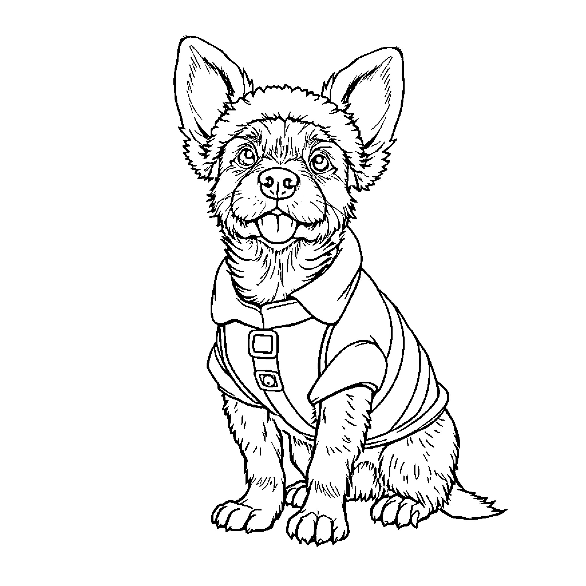 Dachshund dressed in a cozy outfit Coloring Page (free black-and-white line drawing printable PDF for all, from beginners to advanced learners, including children, teens, adults, and seniors)