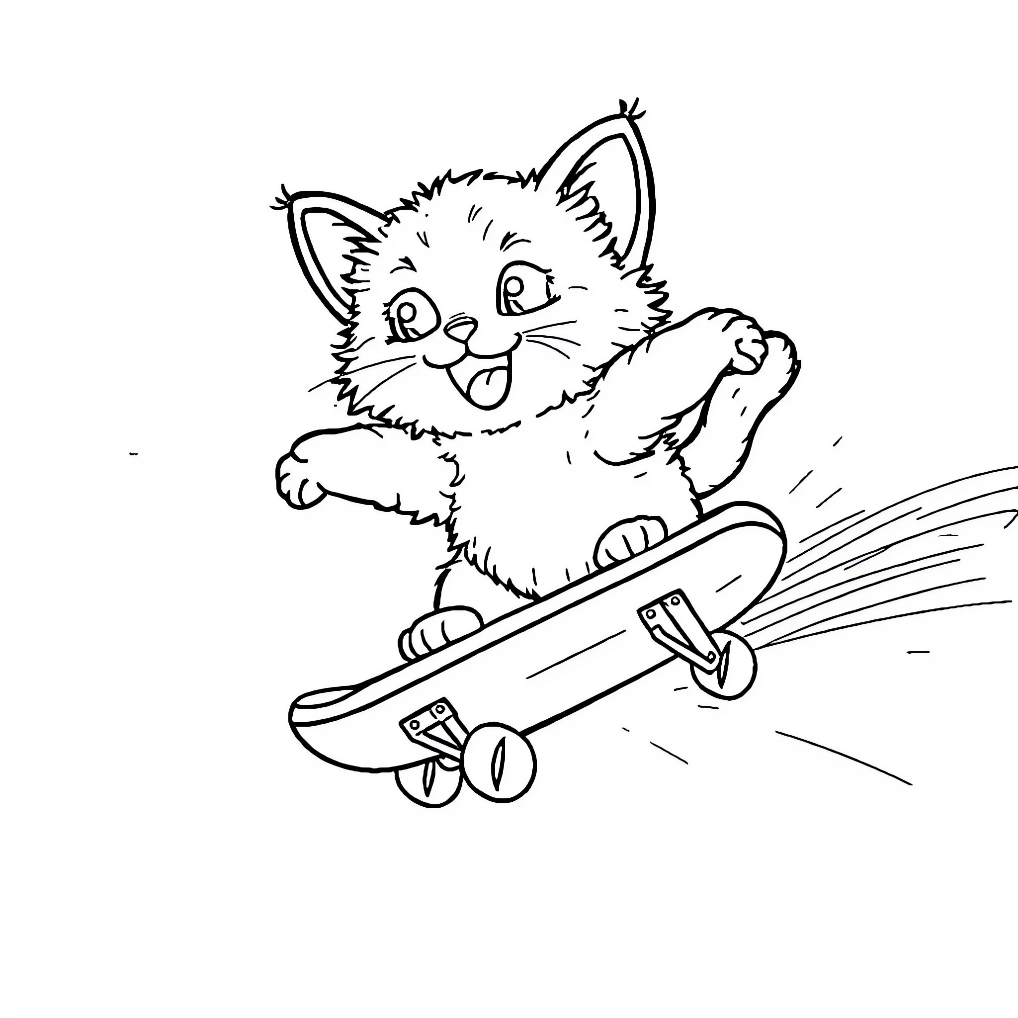Kitty Soaring High on a Toy Plane Coloring Page (free black-and-white line drawing printable PDF for all, from beginners to advanced learners, including children, teens, adults, and seniors)