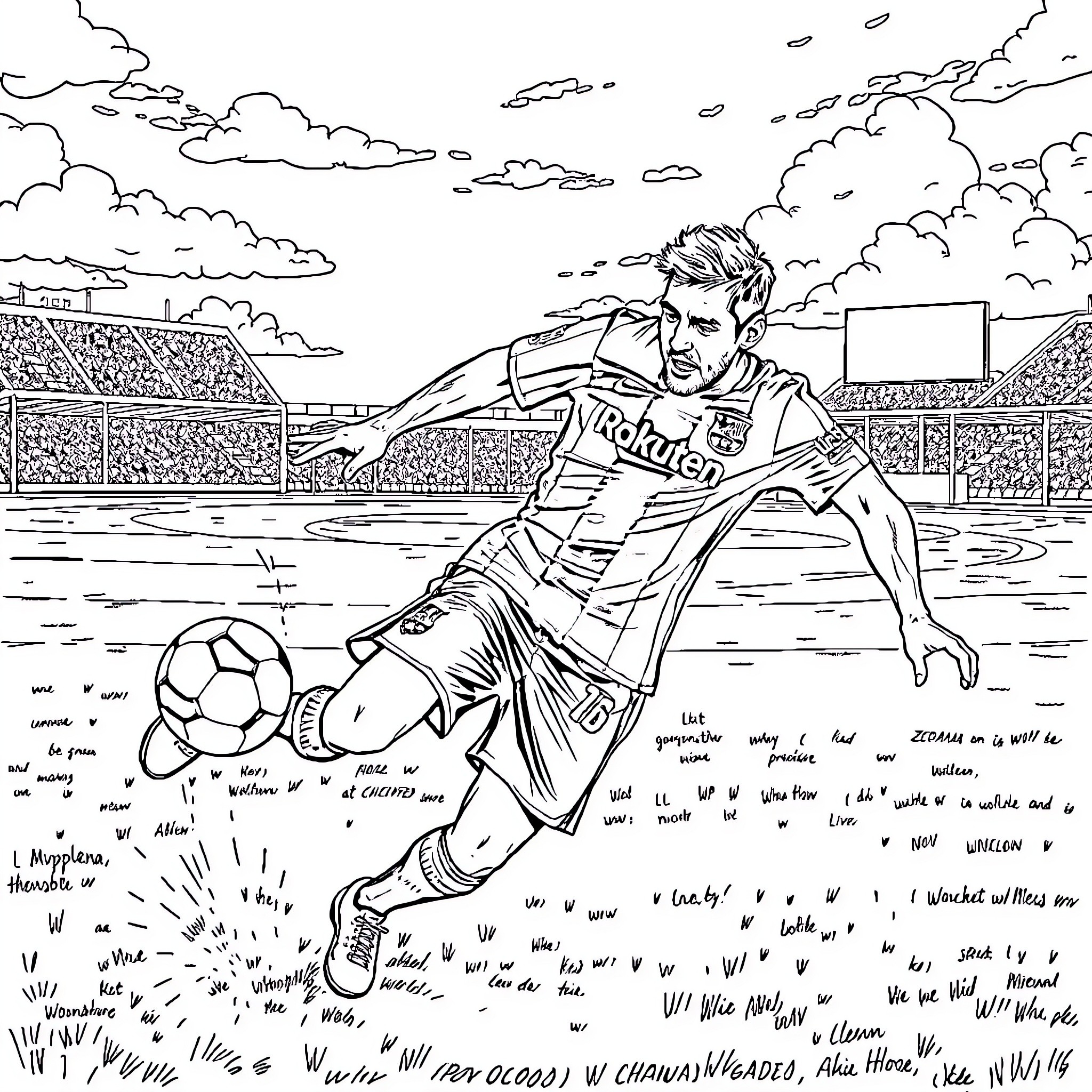 Gojo's Dramatic Soccer Showdown on the Field Coloring Page (free black-and-white line drawing printable PDF for all, from beginners to advanced learners, including children, teens, adults, and seniors)