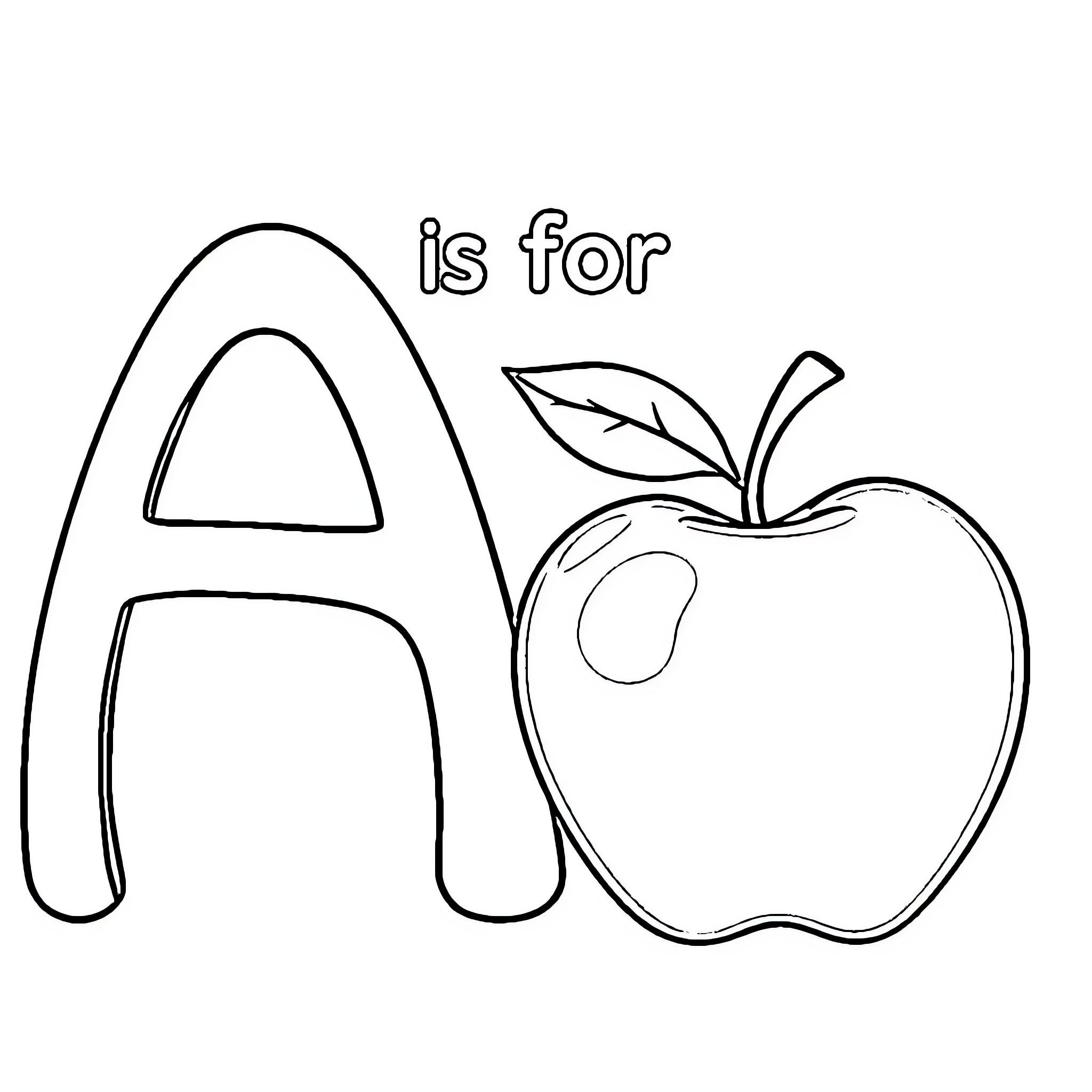 Apple coloring book page with letter and fruit Coloring Page (free black-and-white line drawing printable PDF for all, from beginners to advanced learners, including children, teens, adults, and seniors)